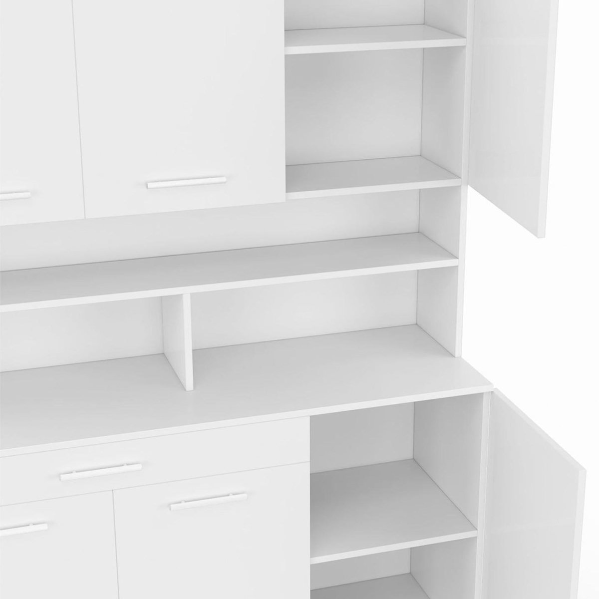 ID MARKET Buffet de cuisine 120 CM CINA 6 portes + tiroir blanc et blanc brillant