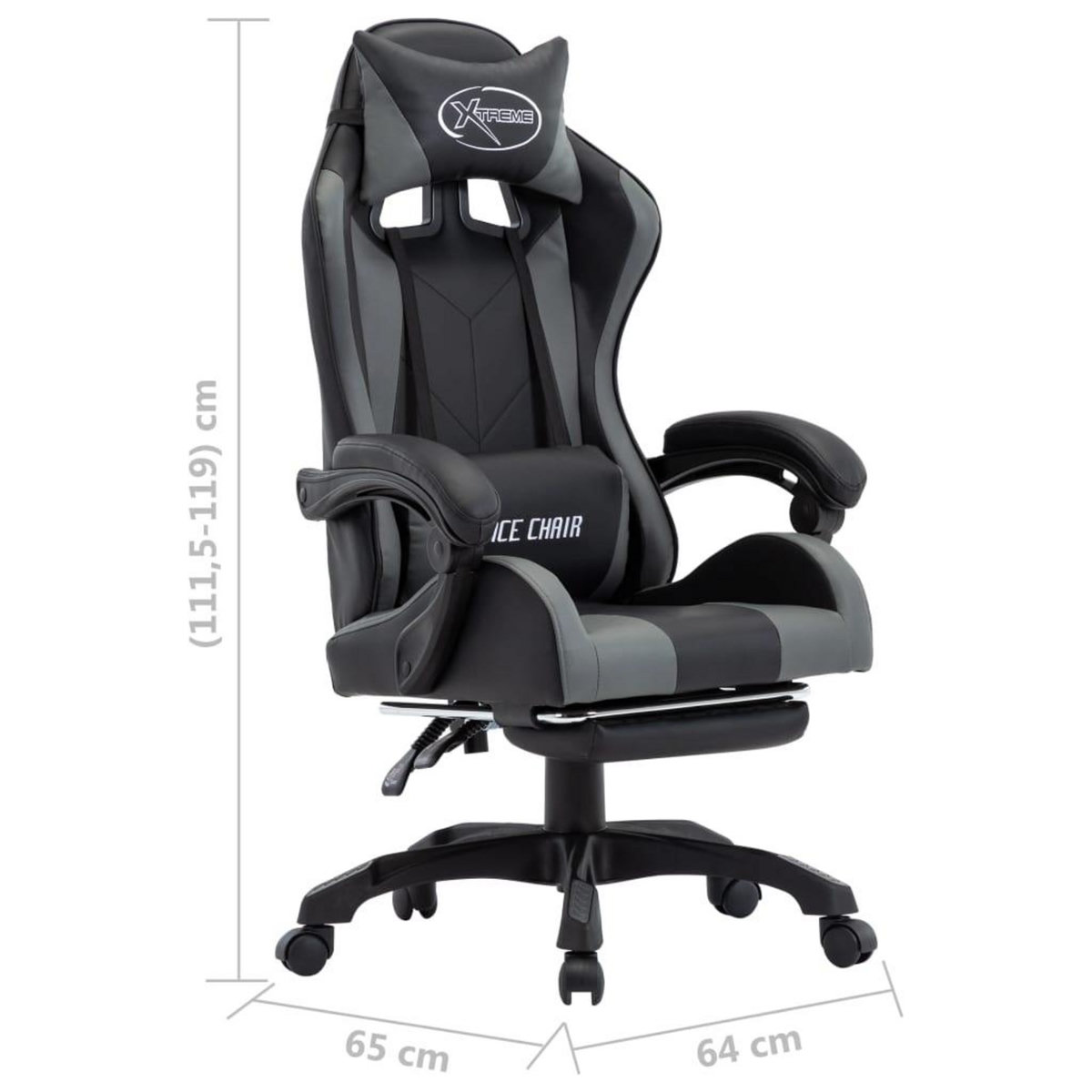 VIDAXL Fauteuil de jeux video avec repose-pied Gris et noir Similicuir