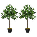 OUTSUNNY Lauriers artificiels 0,90H m - lot de 2 lauriers boules artificiels - 564 feuilles réalistes par pied - pot inclus noir vert