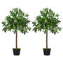 Voir la diapositive 1 : OUTSUNNY Lauriers artificiels 0,90H m - lot de 2 lauriers boules artificiels - 564 feuilles réalistes par pied - pot inclus noir vert
