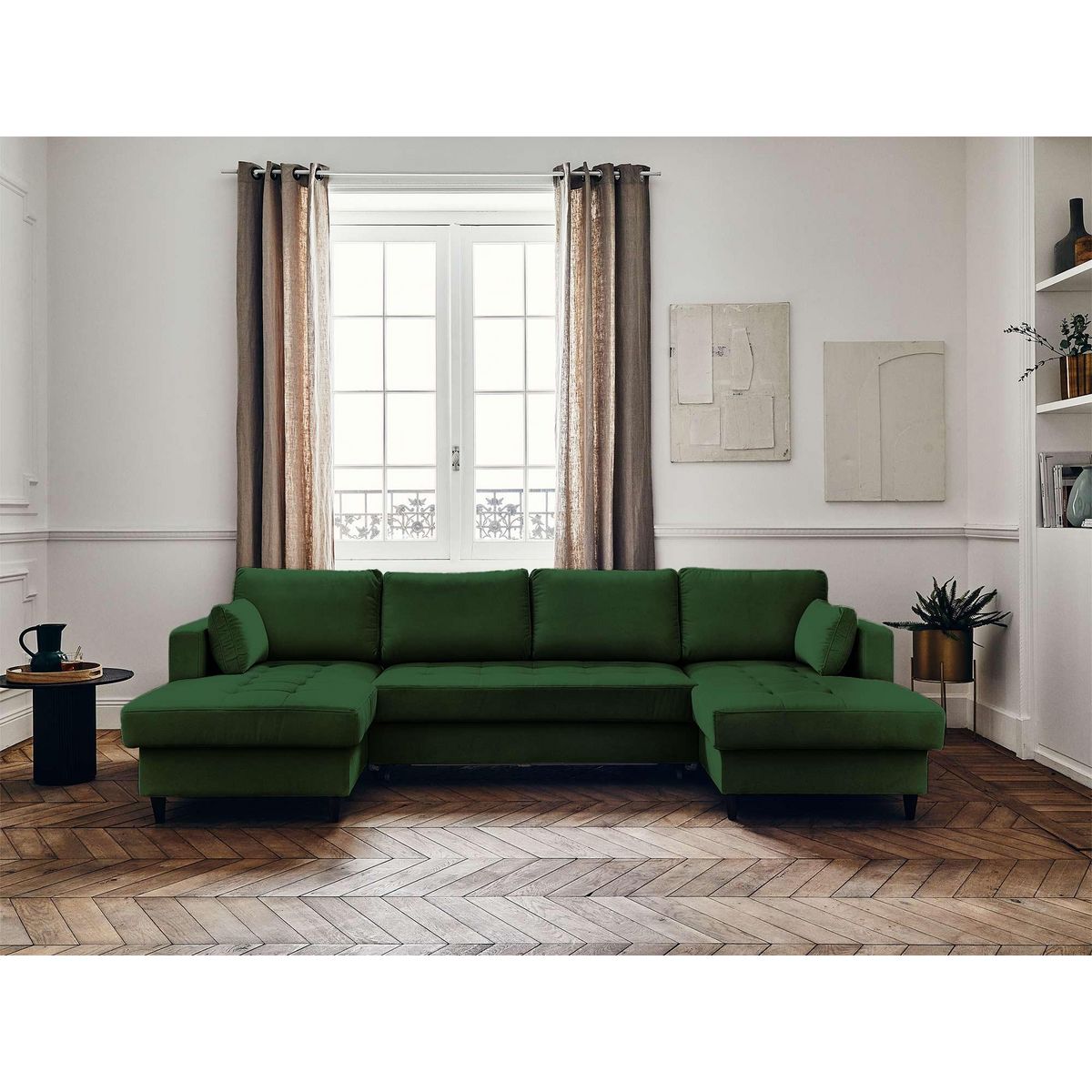 LISA DESIGN Anna - canapé panoramique en u - 7 places - convertible avec coffre - en velours