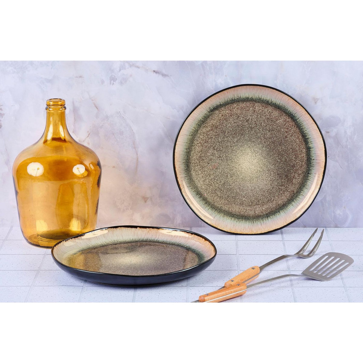 BJORN Plateau de service IRIS Ø32cm - 2 pièces - Marron sauvage