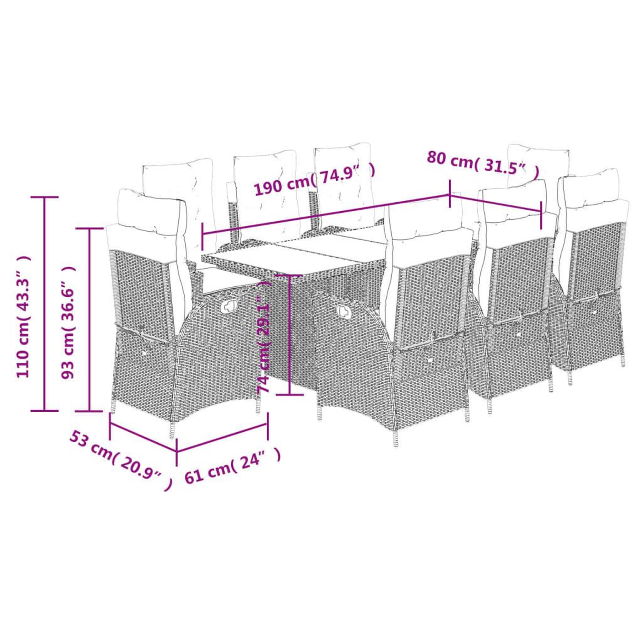 Voir la diapositive 6 : VIDAXL Ensemble a manger de jardin 9pcs coussins noir resine tressee