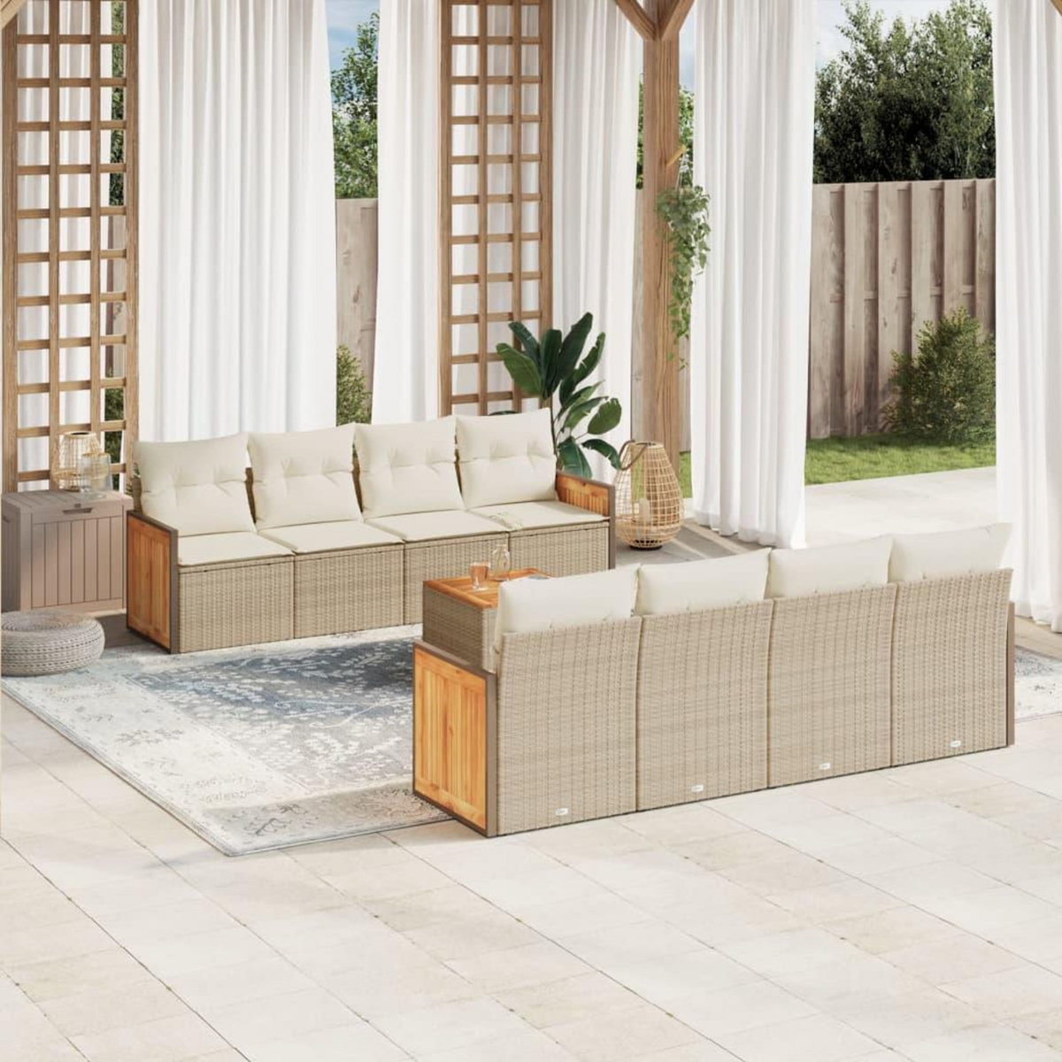 VIDAXL Salon de jardin avec coussins 9 pcs beige resine tressee