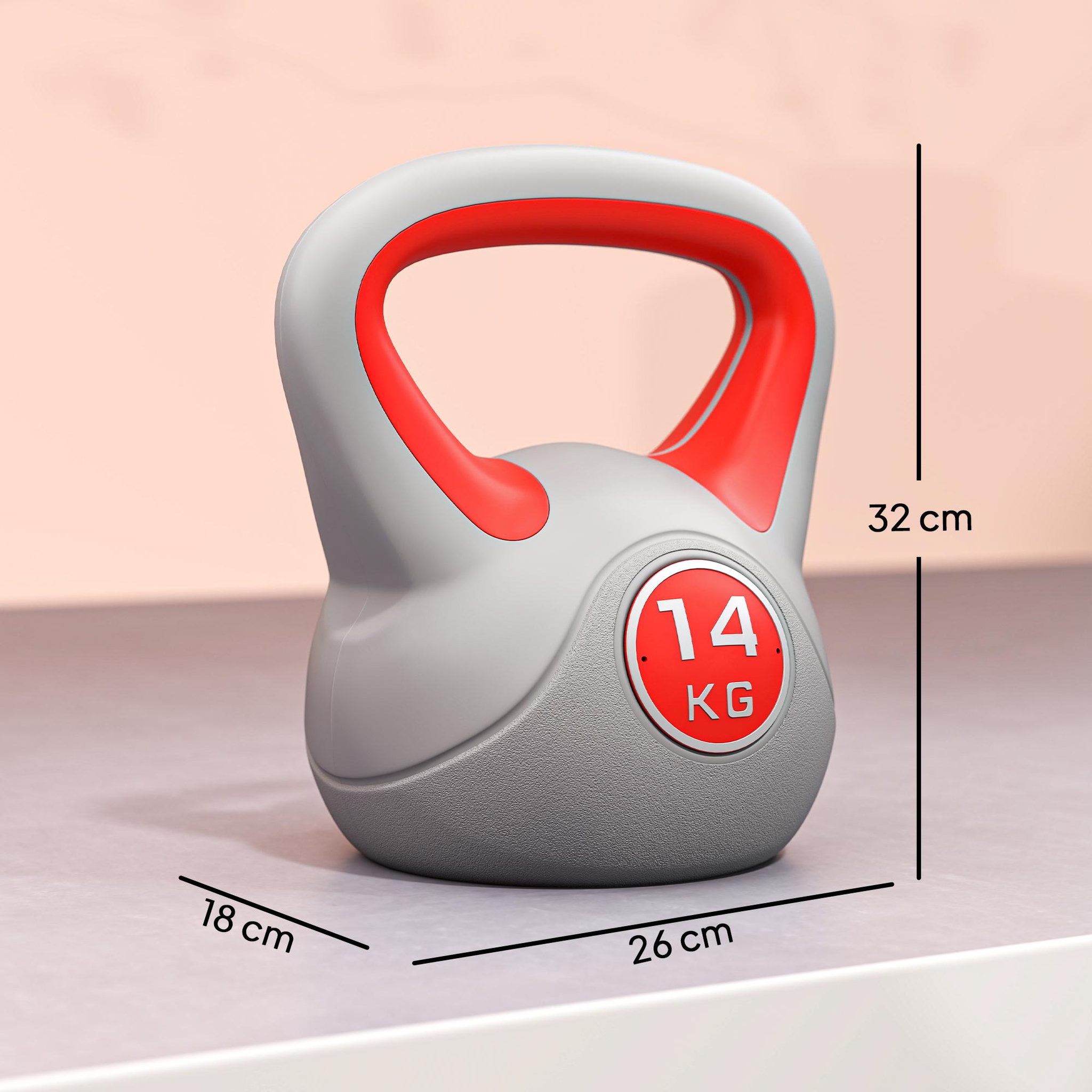 Voir la diapositive 3 : HOMCOM Kettlebell 14 kg - haltère boule - poignée ergonomique - pu gris rouge