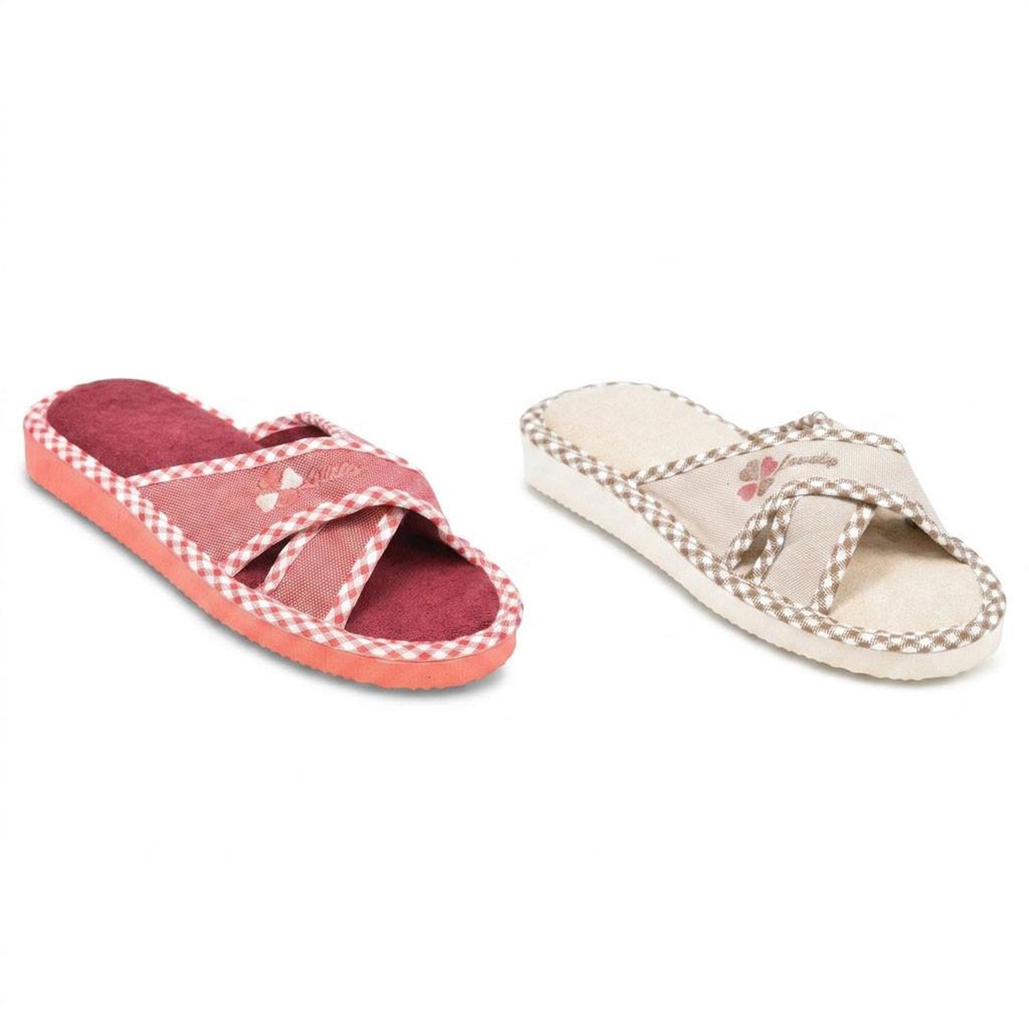 Voir la diapositive 1 : OZABI OZABI-Pantoufle Mule Femme Pack 2 Paires Sangles Croisees Imprimees