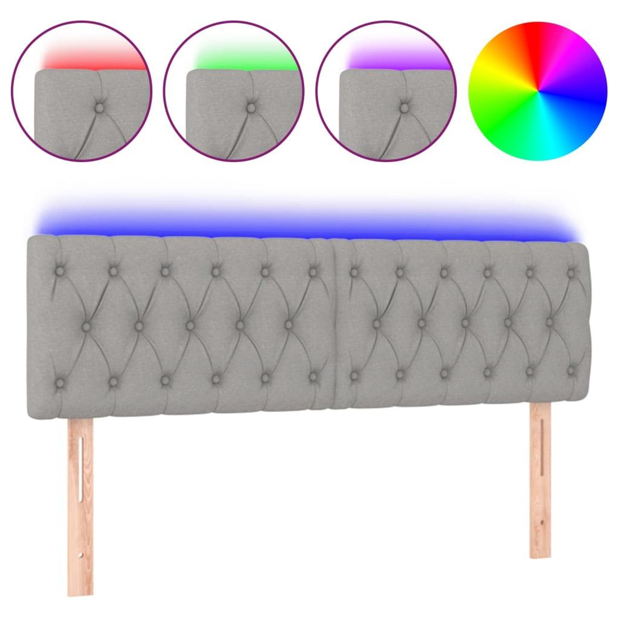 Voir la diapositive 2 : VIDAXL Tete de lit a LED Gris clair 144x7x78/88 cm Tissu