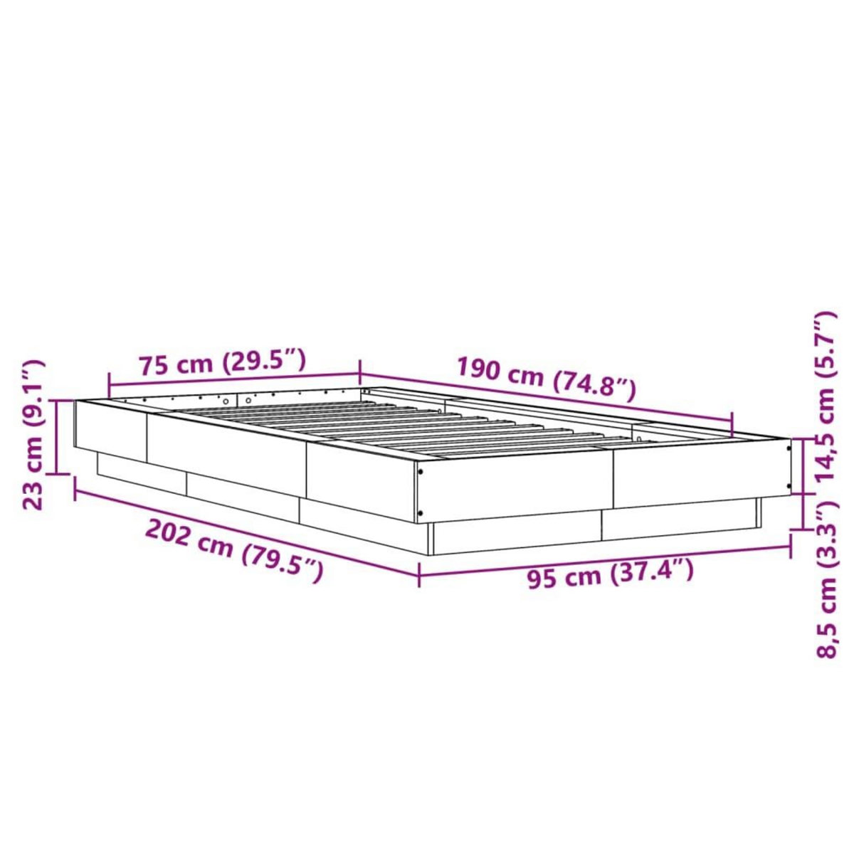 VIDAXL Cadre de lit avec lumieres LED sans matelas 75x190 cm