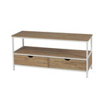 TOILINUX Meuble TV Casa Blanca en Panneaux de particules et Métal 2 tiroirs - L.120 cm x H.57 cm - Beige et Blanc