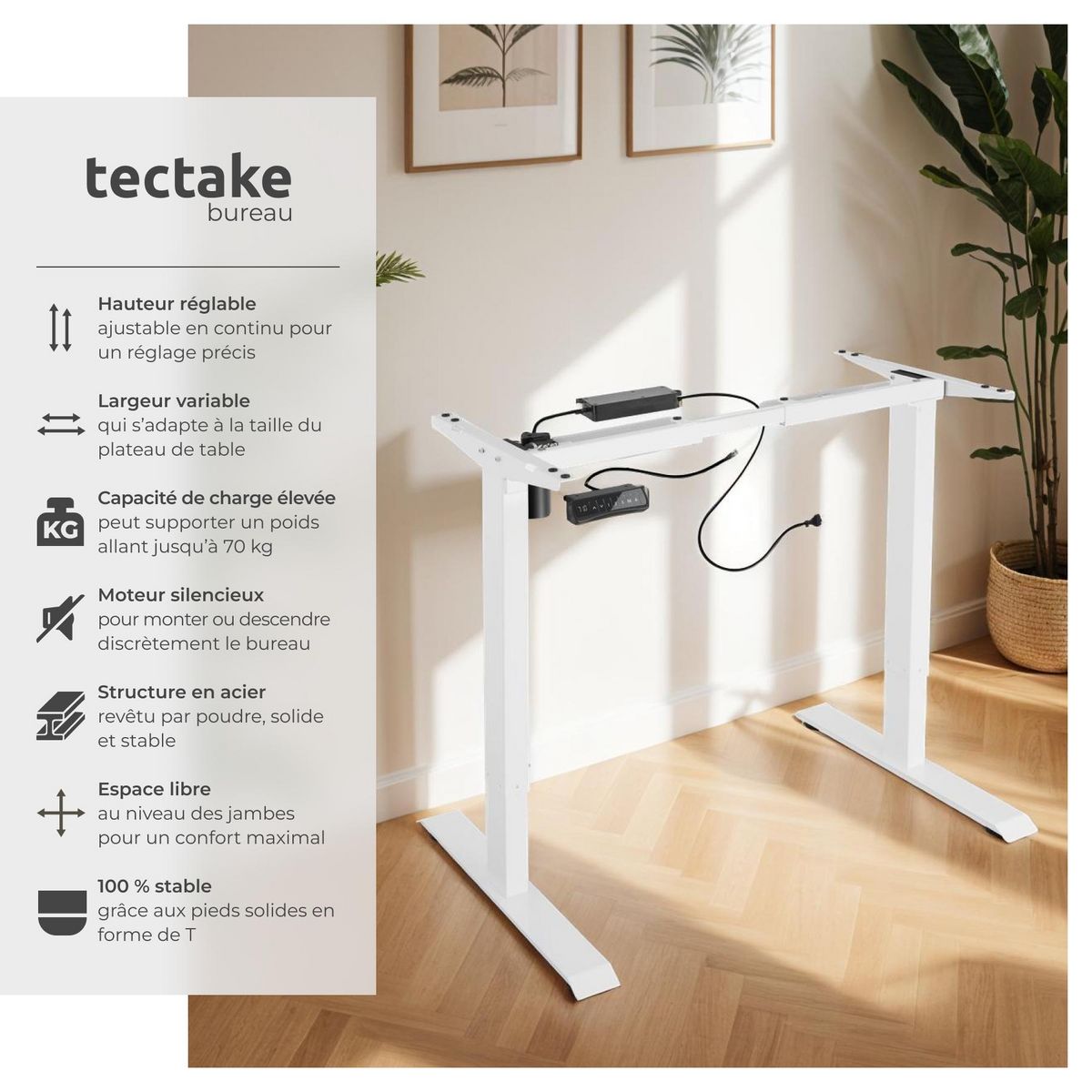 tectake Bureau assis debout avec réglage électrique de la hauteur