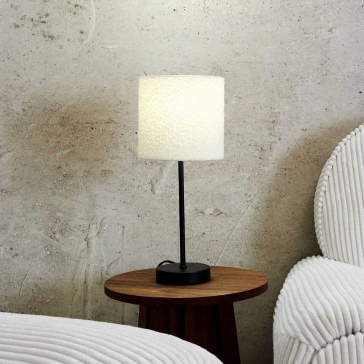 Paris Prix Lampe à Poser en Tissu  Bouclette  38cm Naturel