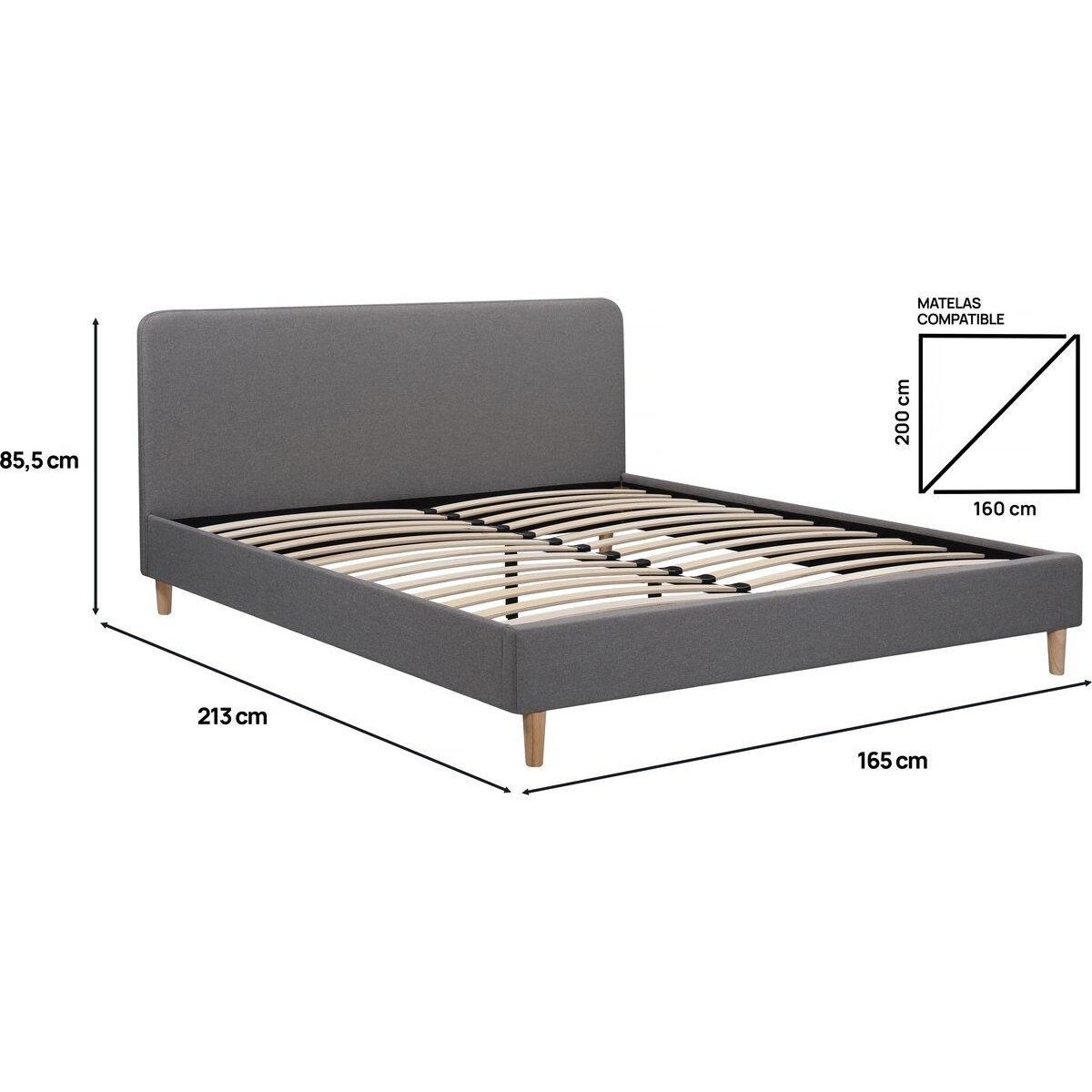 Habitat et Jardin Lit double en tissu  Louise  160 x 200 cm - Gris
