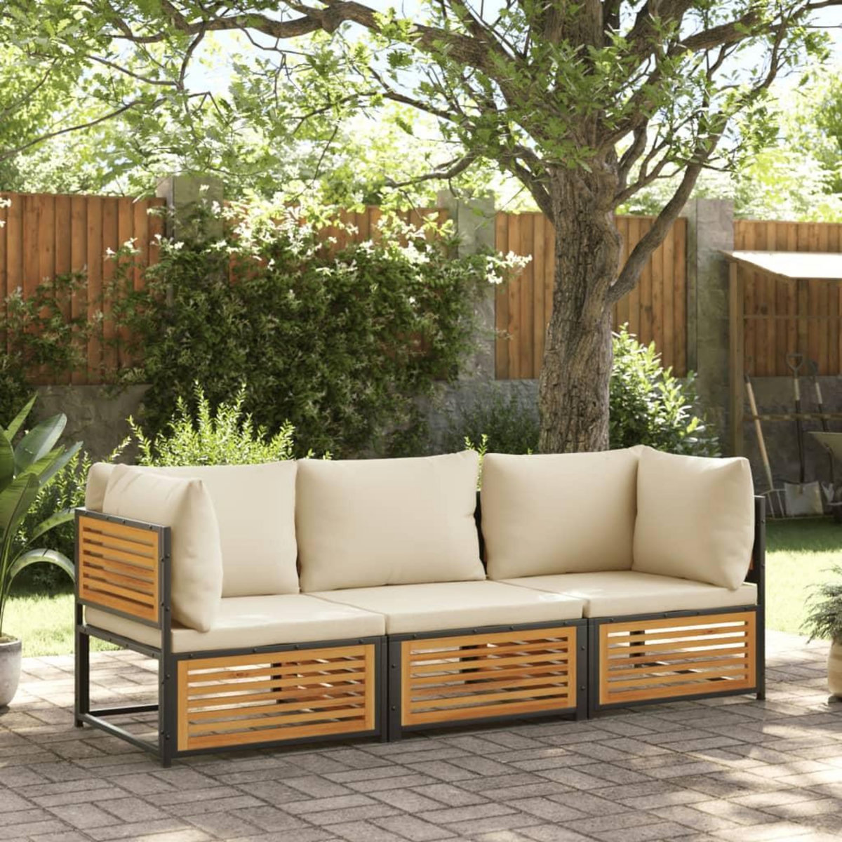 VIDAXL Salon de jardin avec coussins 3 pcs bois massif d'acacia
