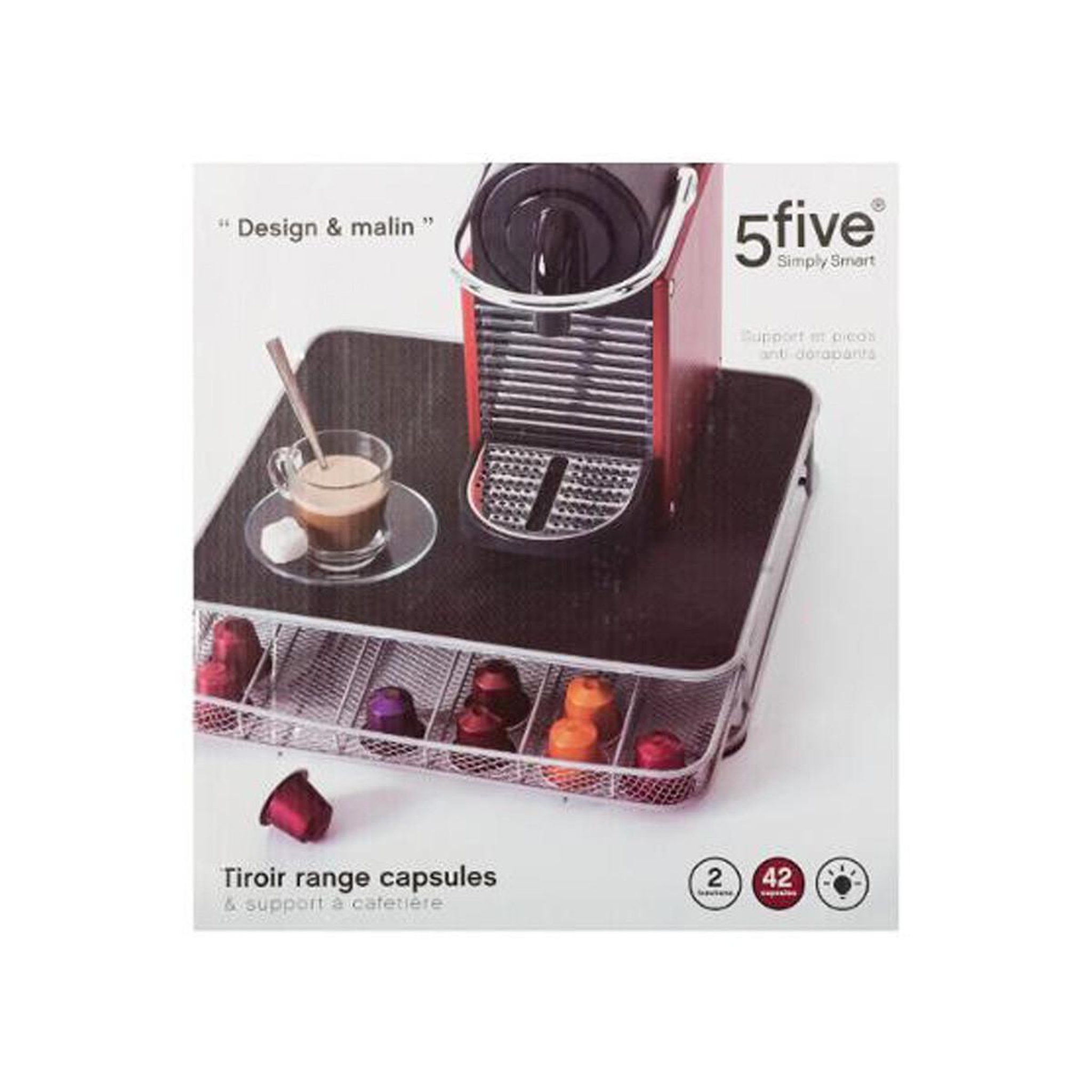 Voir la diapositive 3 : FIVE Tiroir 42 capsules  expresso  31cm argent