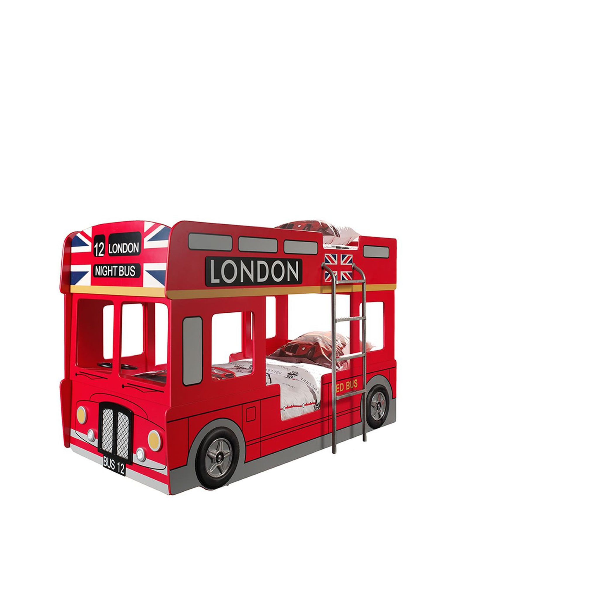 Voir la diapositive 2 : Lit superposé enfant en forme de bus 90 x 200 cm LONDRES