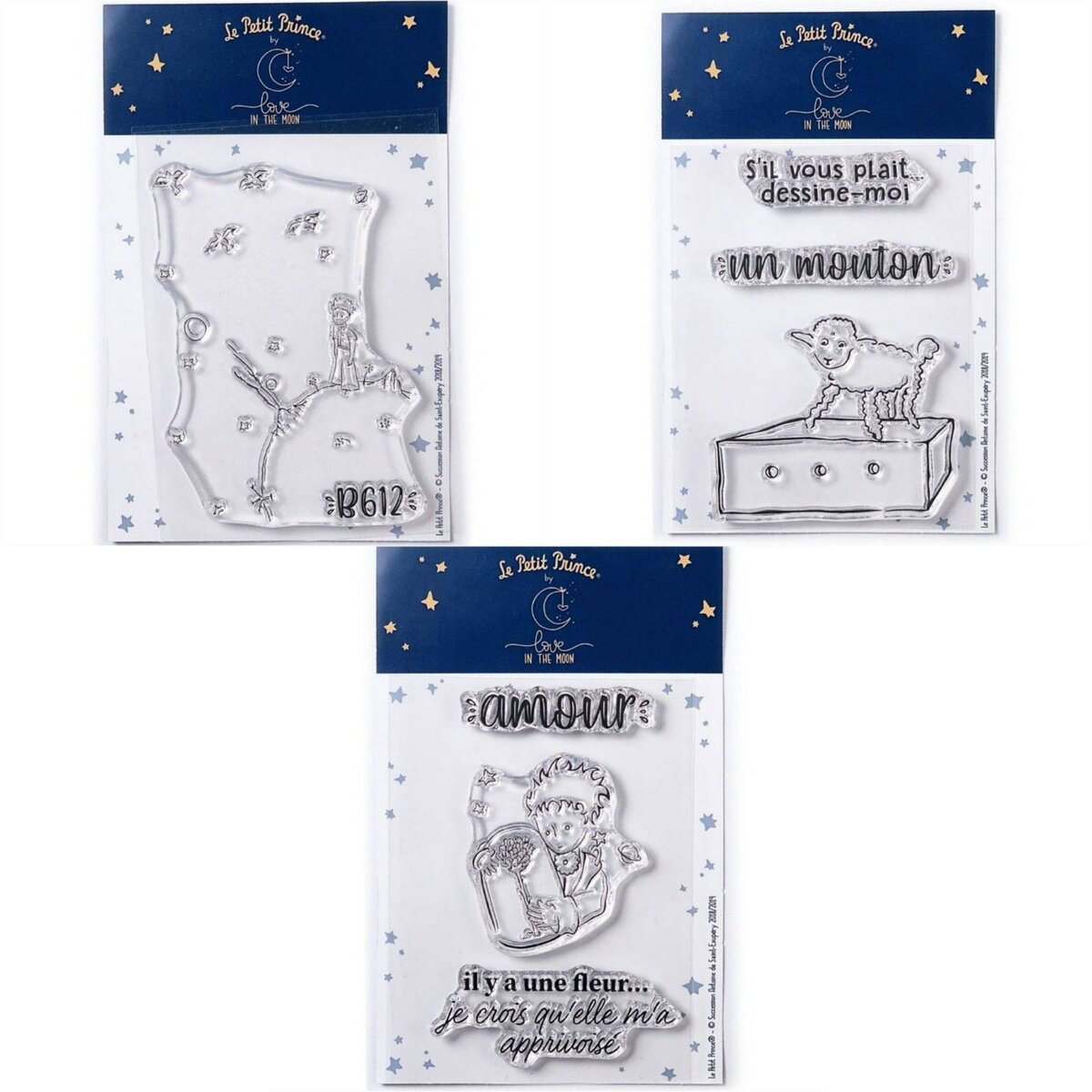 7 Tampons transparents Le Petit Prince et Astéroïd + Mouton + Fleur