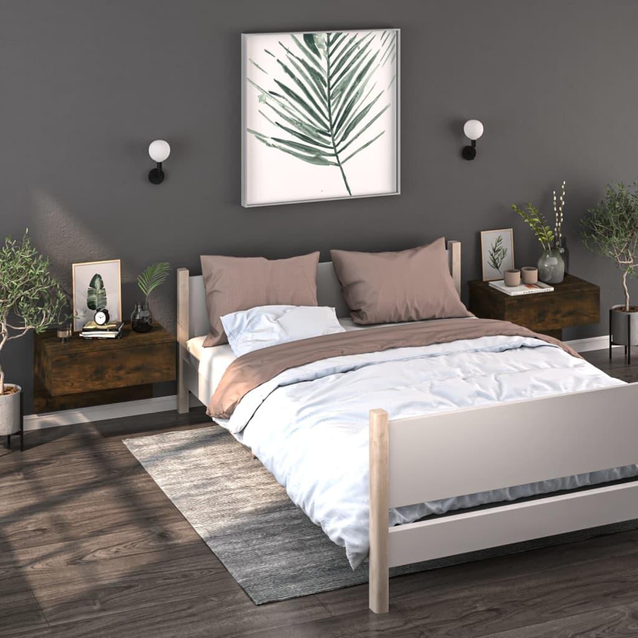VIDAXL Tables de chevet murales 2 pcs Chene fume