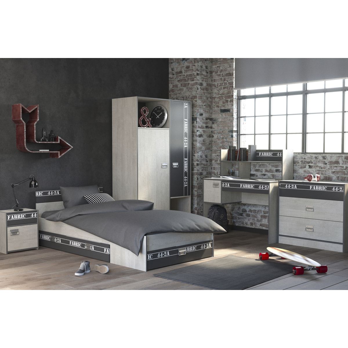 Lot de 2 tiroirs pour lit style industriel 90x190cm  LOFTY