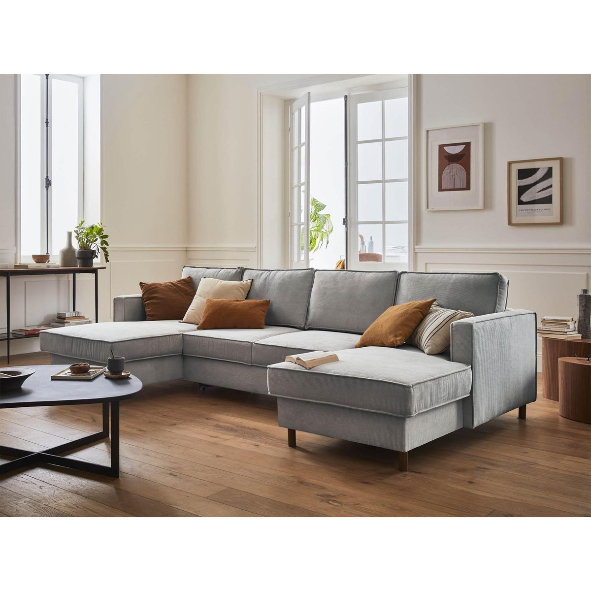 LISA DESIGN Jake - canapé panoramique en u - 7 places - convertible avec coffre - en velours côtelé