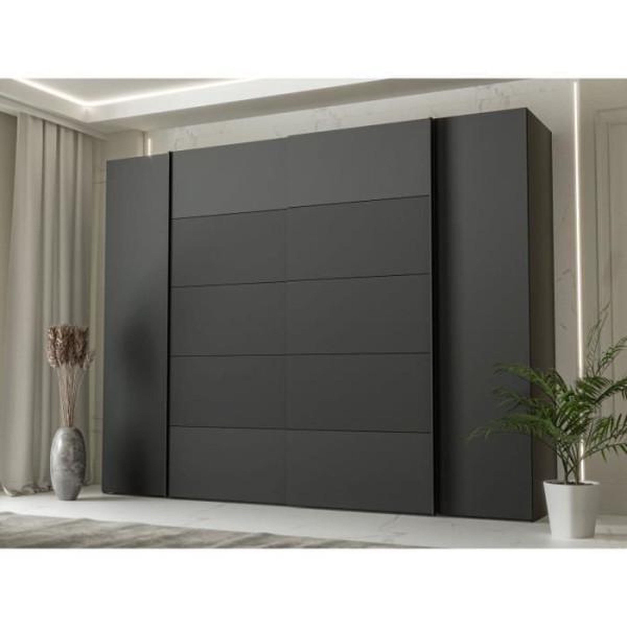 Voir la diapositive 3 : MARKET24 Armoire de chambre - NARAGO - Noir / Blanc - 2 portes battantes, 2 portes coulissantes - 270,3 x 61,2 x 210,5 cm