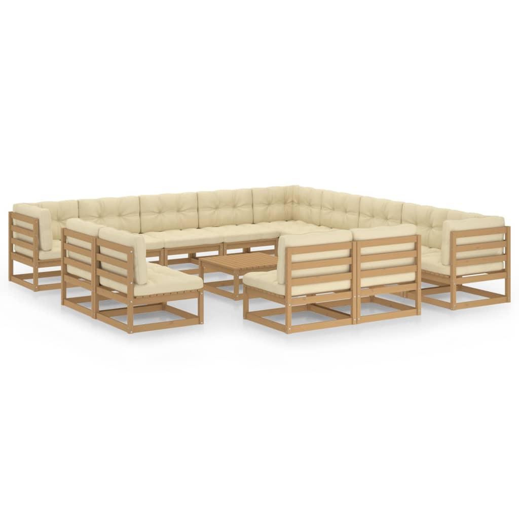 Voir la diapositive 1 : VIDAXL Salon de jardin 14 pcs avec coussins Marron miel Bois de pin