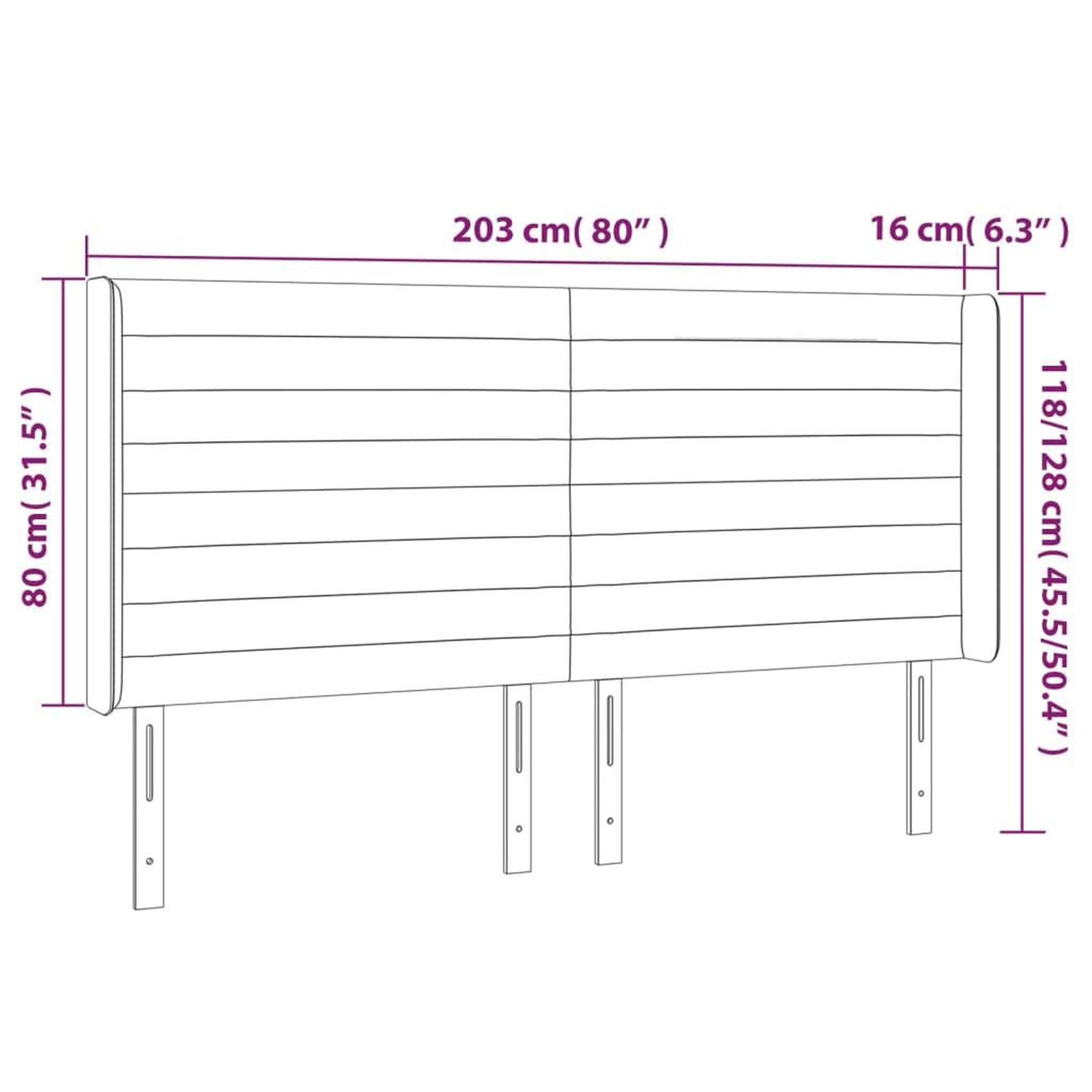 Voir la diapositive 6 : VIDAXL Tete de lit avec oreilles Marron fonce 203x16x118/128 cm Tissu