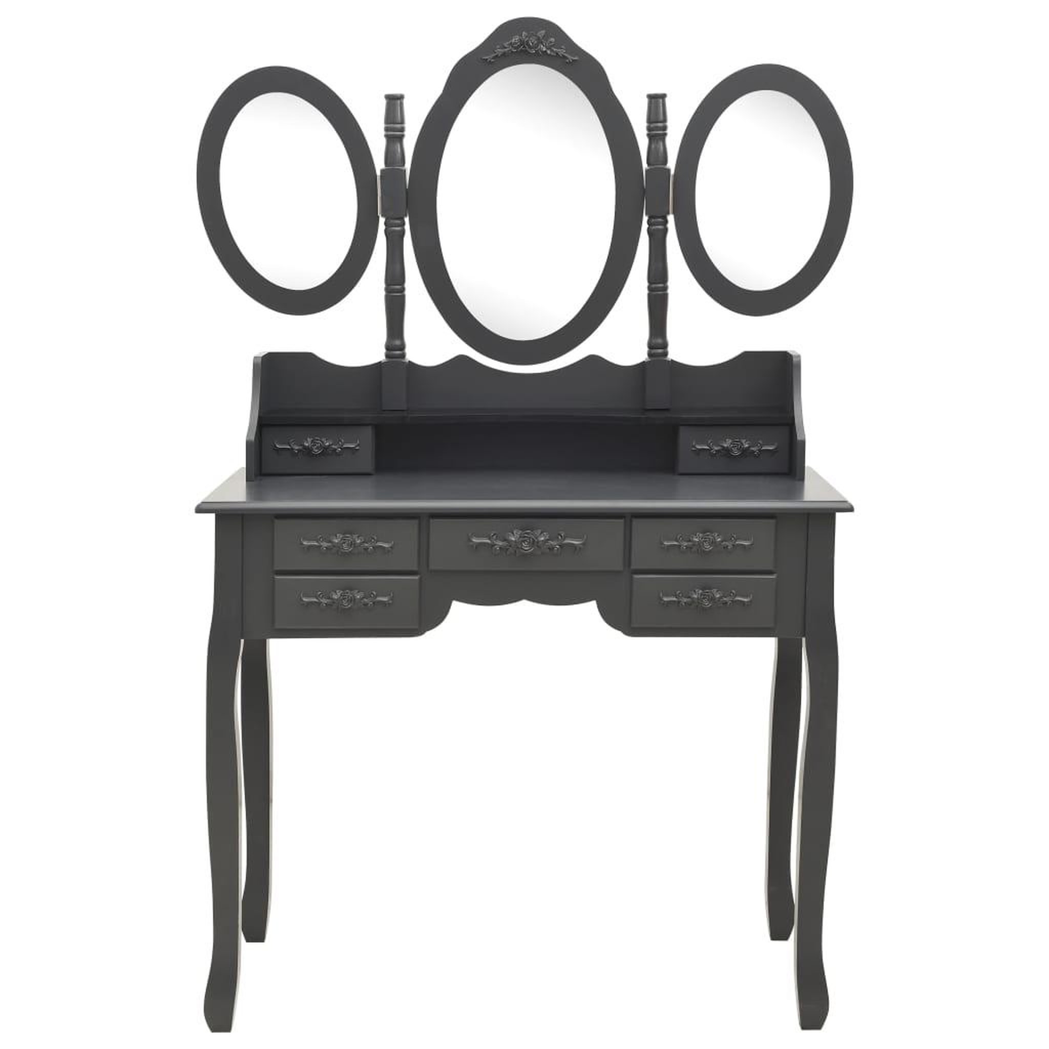 Voir la diapositive 3 : VIDAXL Coiffeuse avec tabouret et miroir pliable en 3 Gris