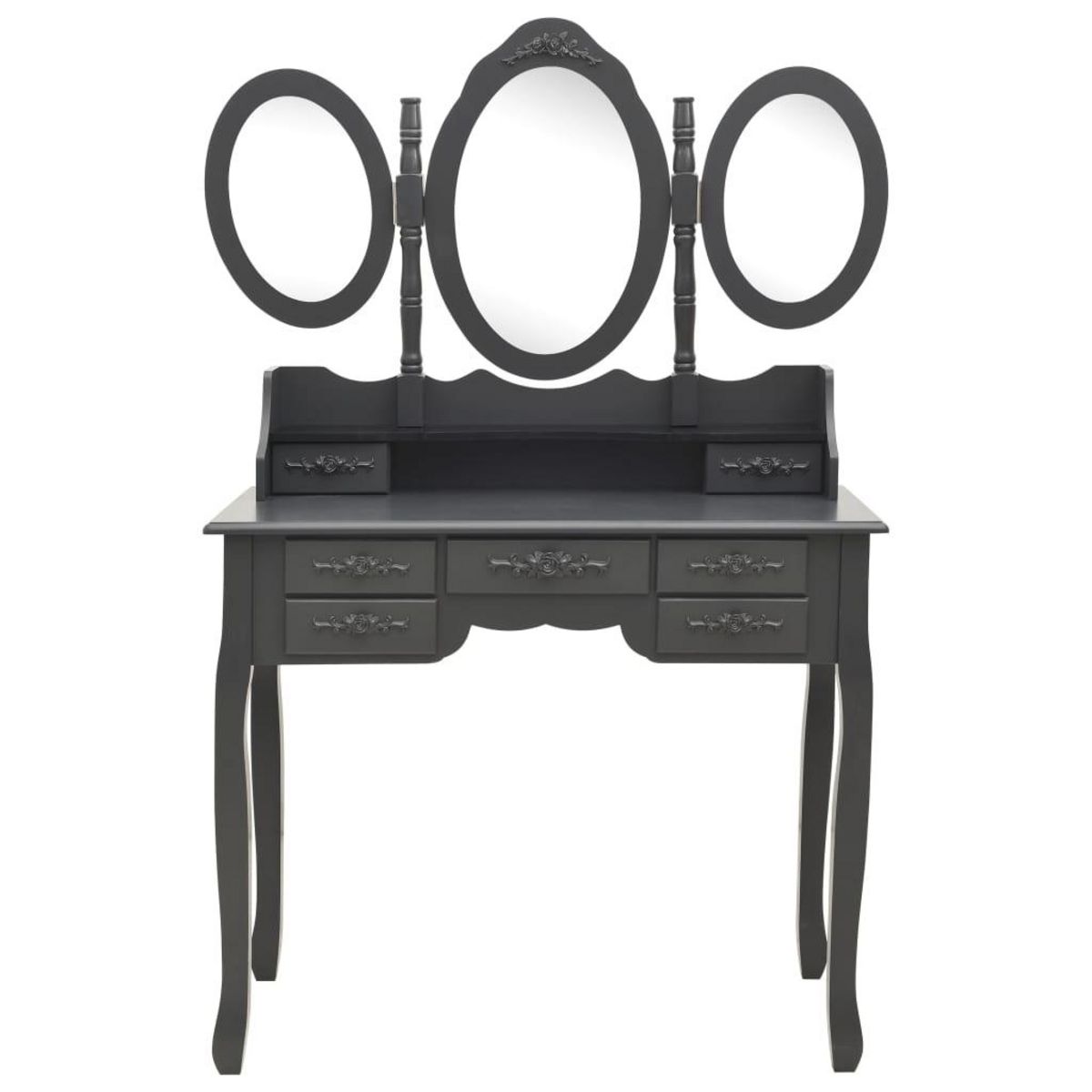 VIDAXL Coiffeuse avec tabouret et miroir pliable en 3 Gris