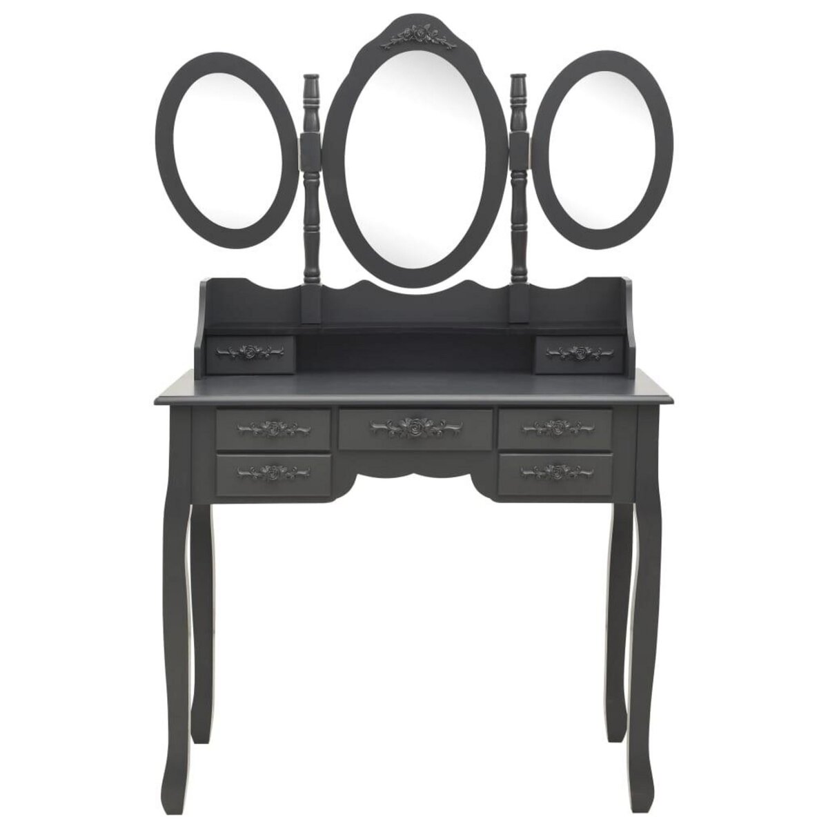 VIDAXL Coiffeuse avec tabouret et miroir pliable en 3 Gris