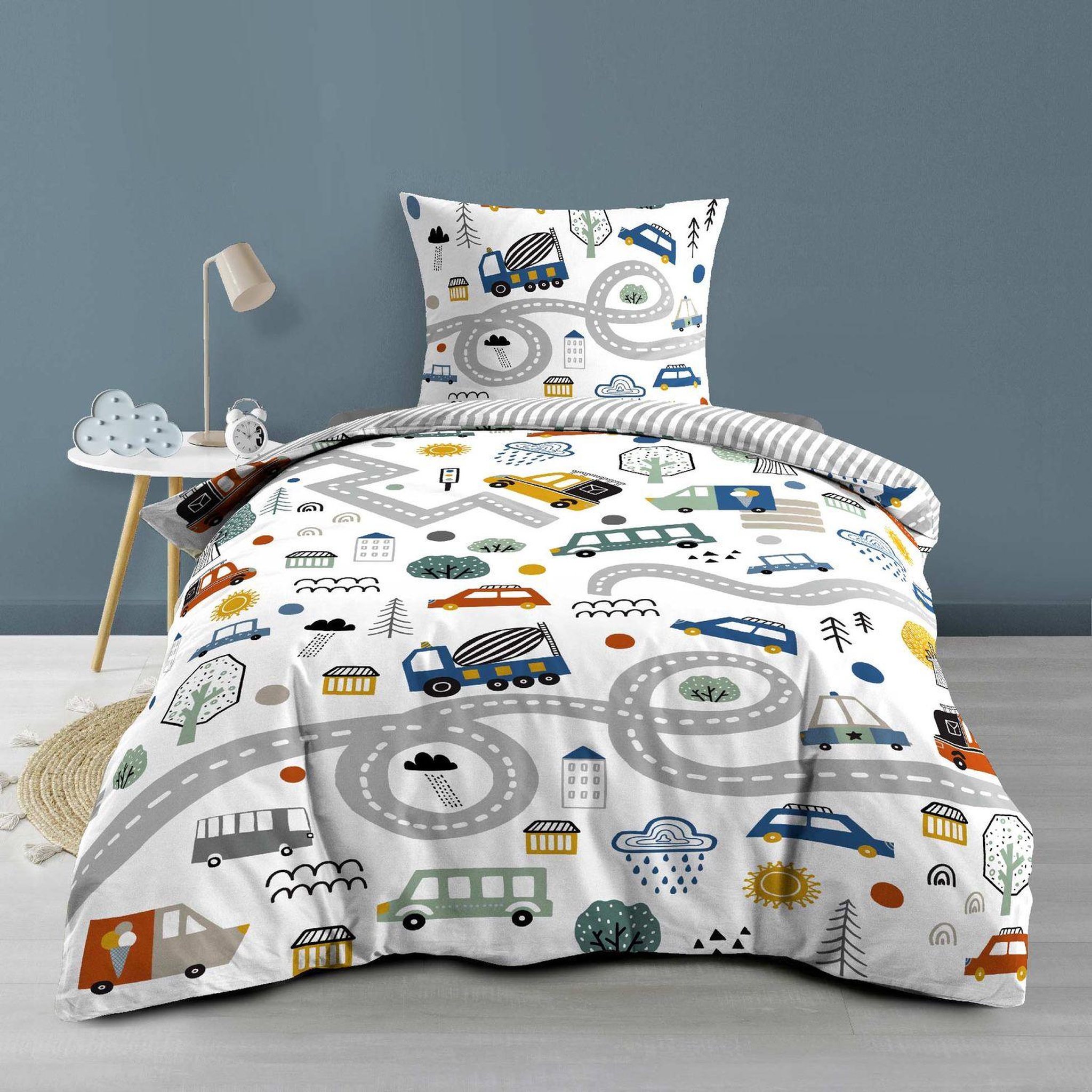 Voir la diapositive 2 : Douceur d'Intérieur Parure de lit enfant PETIT BOLIDE - Coton 42 fils/cm² - 140 x 200 cm - Bleu