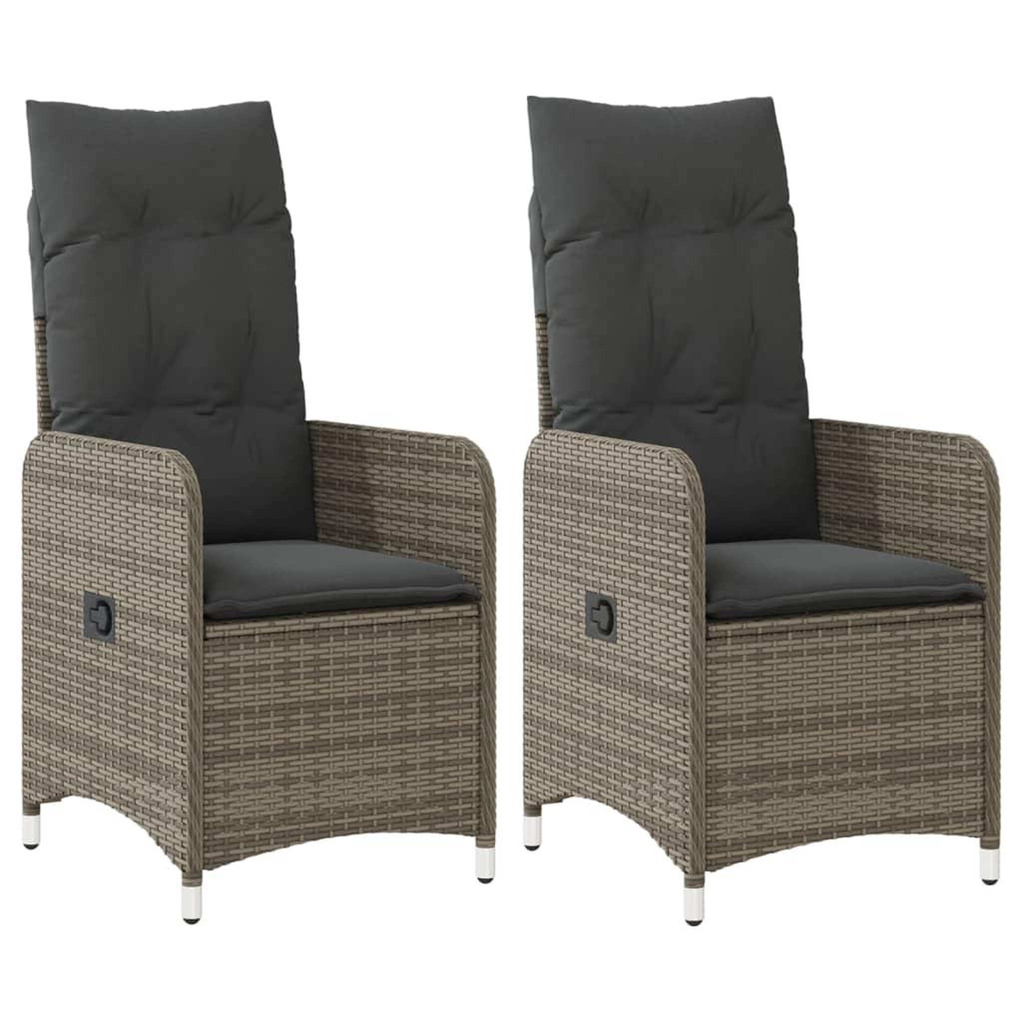 Voir la diapositive 2 : VIDAXL Chaises inclinables de jardin lot de 2 et coussins gris rotin