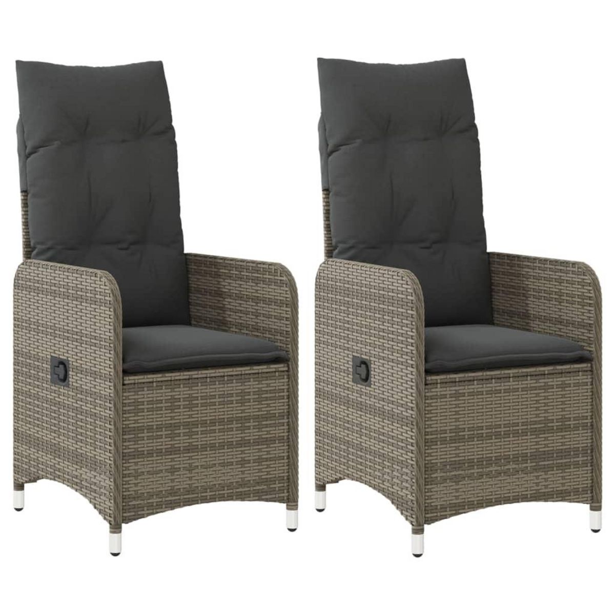 VIDAXL Chaises inclinables de jardin lot de 2 et coussins gris rotin