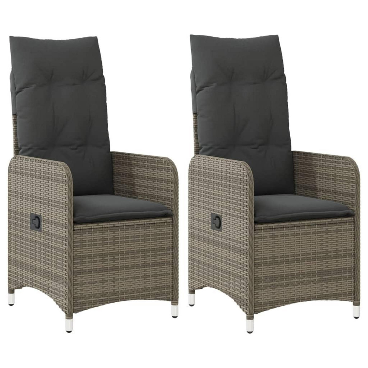 VIDAXL Chaises inclinables de jardin lot de 2 et coussins gris rotin