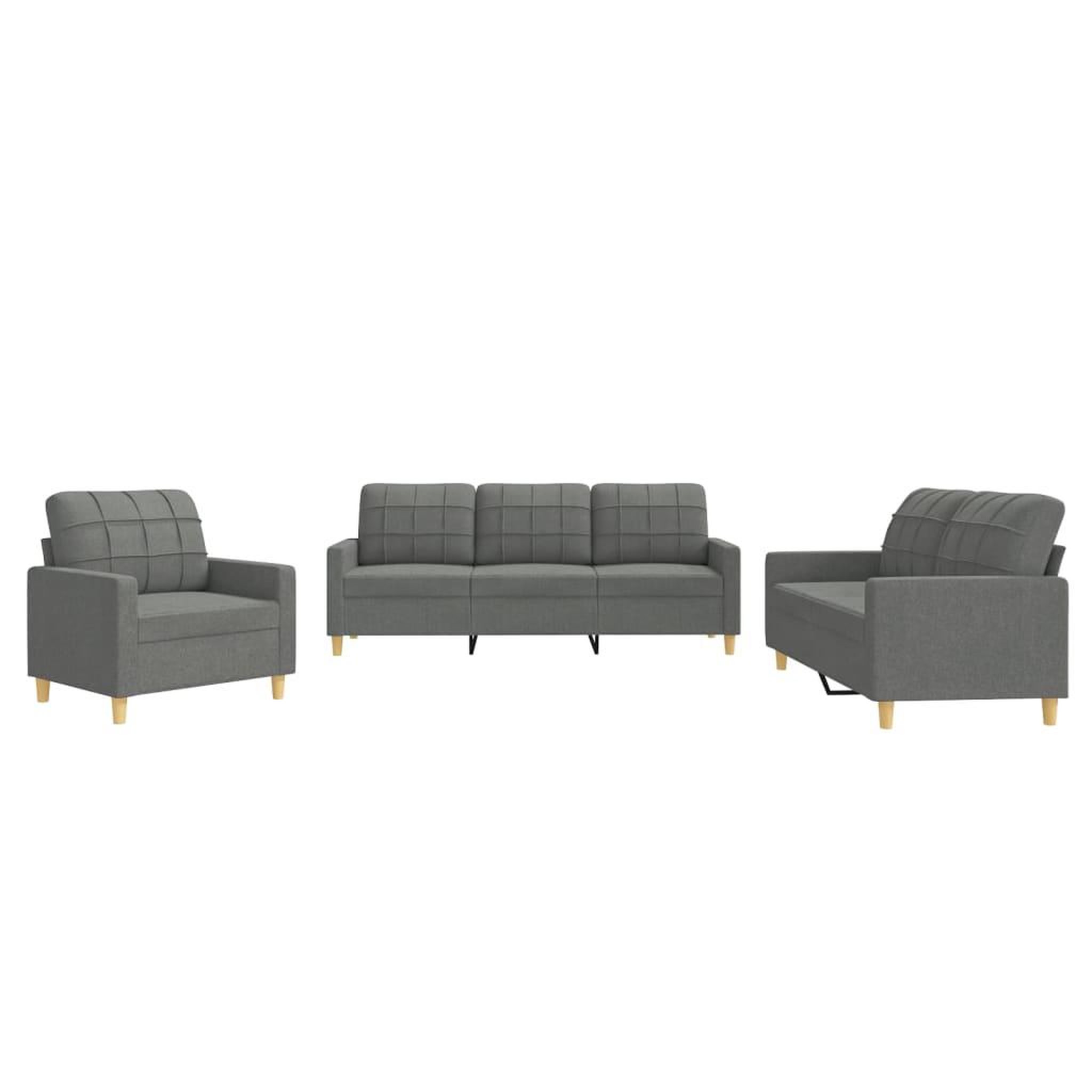 Voir la diapositive 2 : VIDAXL Ensemble de canapes 3 pcs avec coussins Gris fonce Tissu