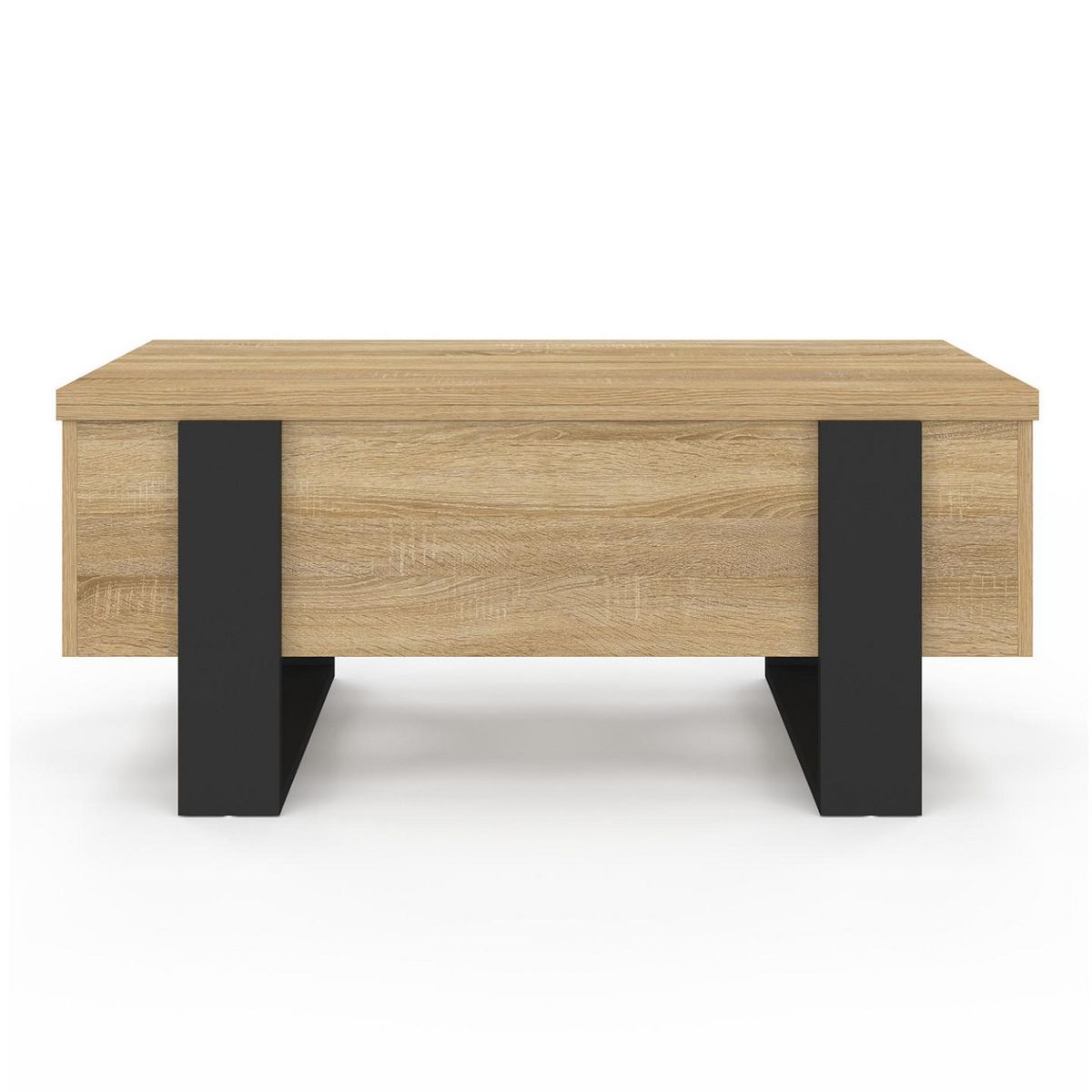 ID MARKET Table basse plateau relevable rectangulaire convertible en table à manger PHOENIX 97,5 cm bois et noir