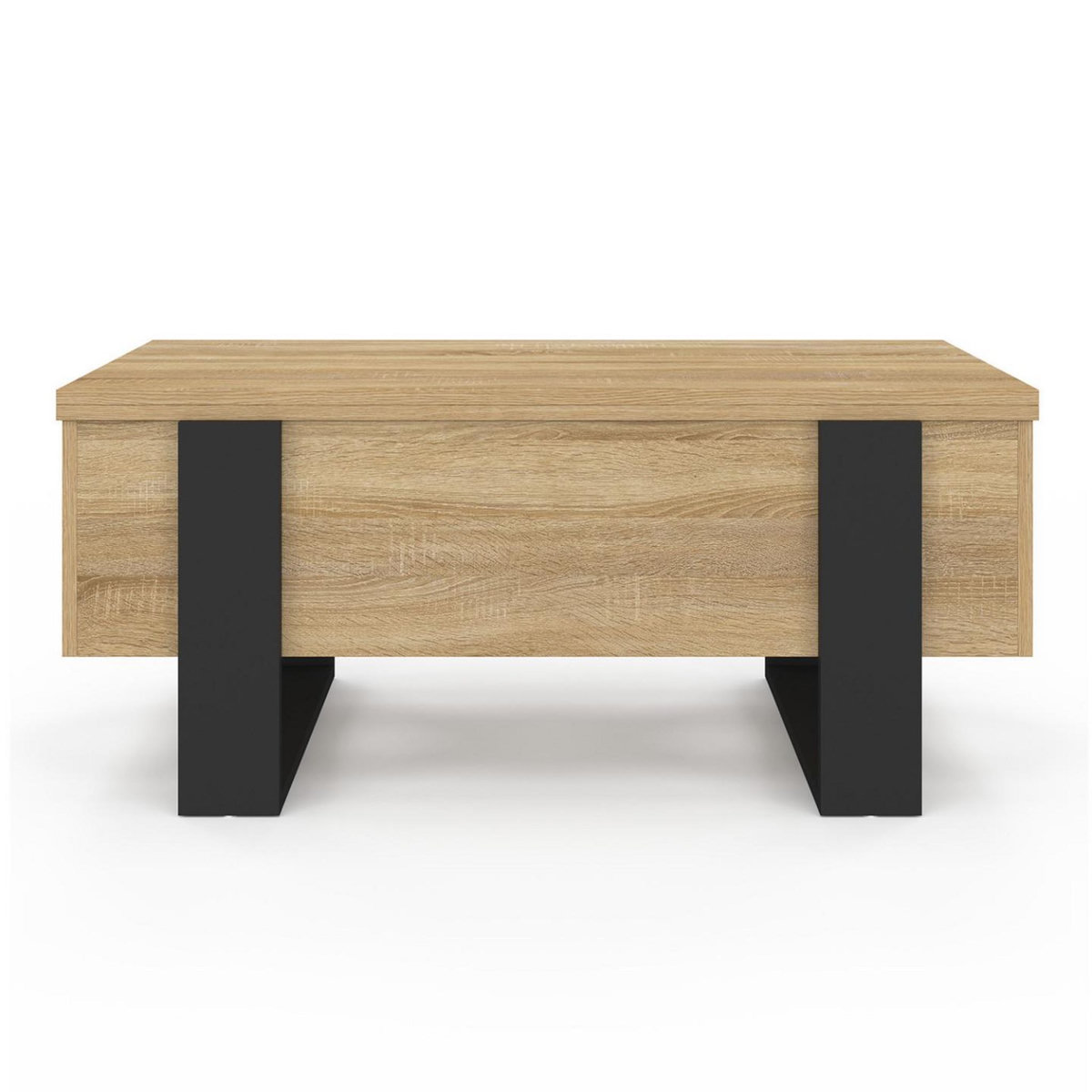 ID MARKET Table basse plateau relevable rectangulaire convertible en table à manger PHOENIX 97,5 cm bois et noir