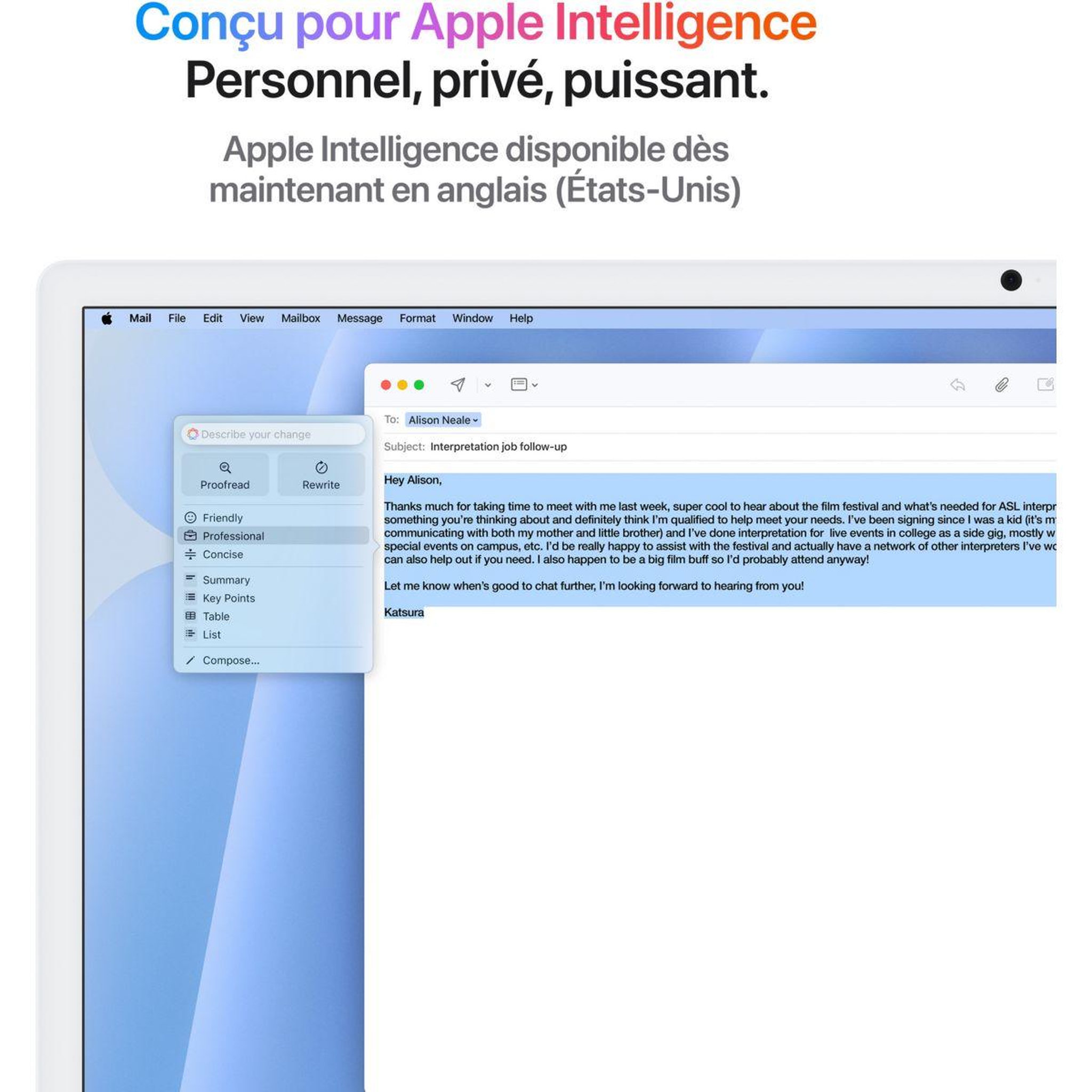Voir la diapositive 5 : APPLE Ordinateur apple 24  ecran retina 4,5k puce m4 cpu 10 / gpu 10 coeurs mémoire ram 24go stockage 512go ssd bleu