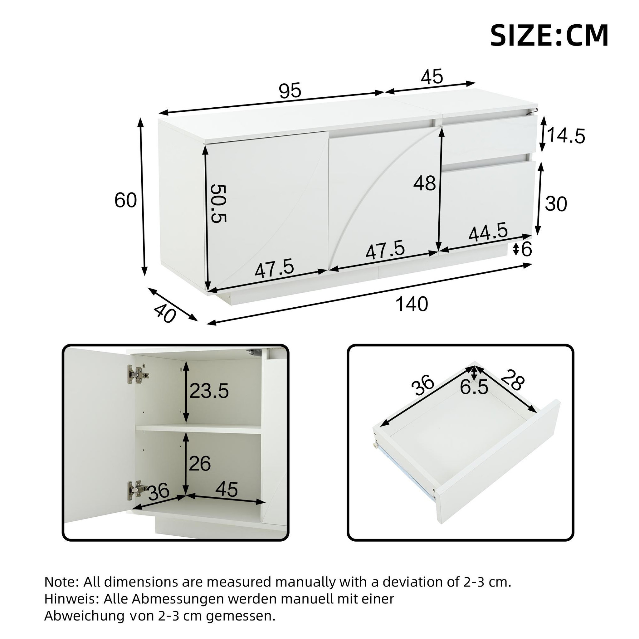Voir la diapositive 3 : MERAX Buffet 3 porte(s) 1 tiroir(s) - 140 cm blanc led mdf