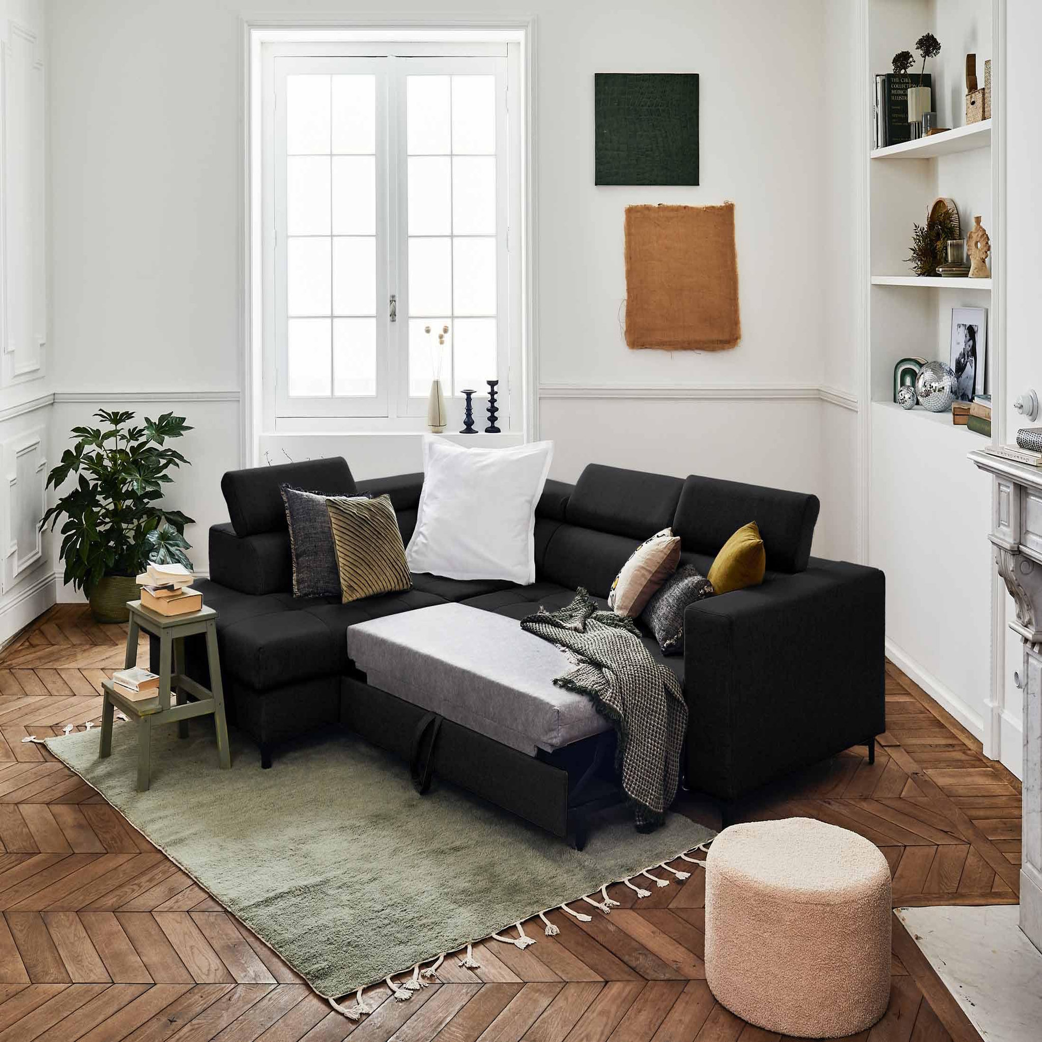 Voir la diapositive 2 : LISA DESIGN Olinda - canapé d'angle gauche - 5 places - convertible avec coffre et têtières réglables - en tissu