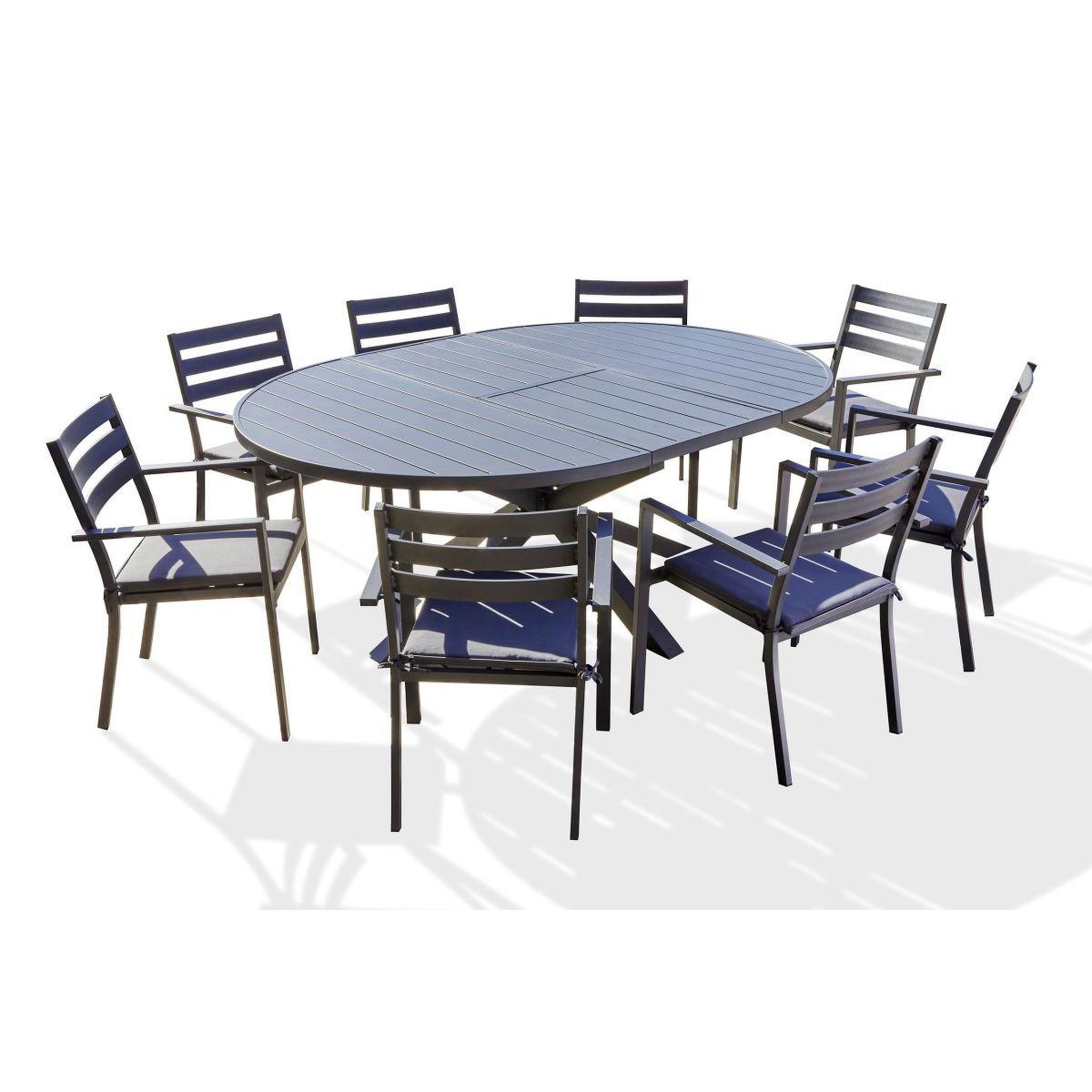DCB GARDEN Ensemble Table de jardin Extensible & 8 Fauteuils  Pelosa  145-199cm Gris Anthracite