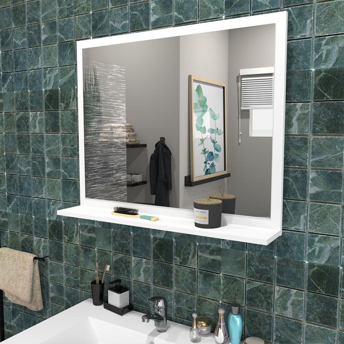 Ensemble de salle de bain meuble sous vasque 2 tiroirs + vasque + miroir FARO