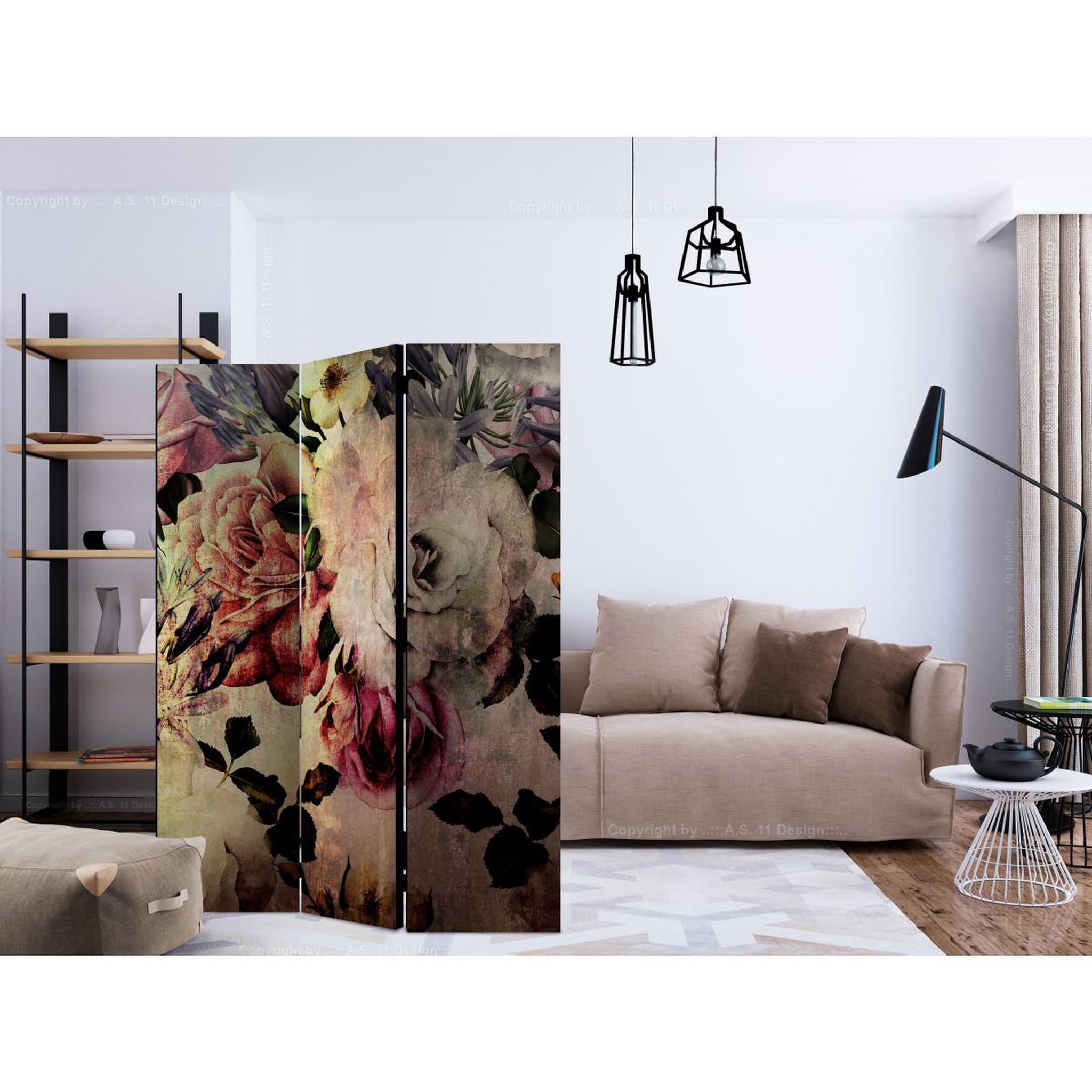 Voir la diapositive 2 : Paris Prix Paravent 3 volets  nostalgia flowers  135x172cm