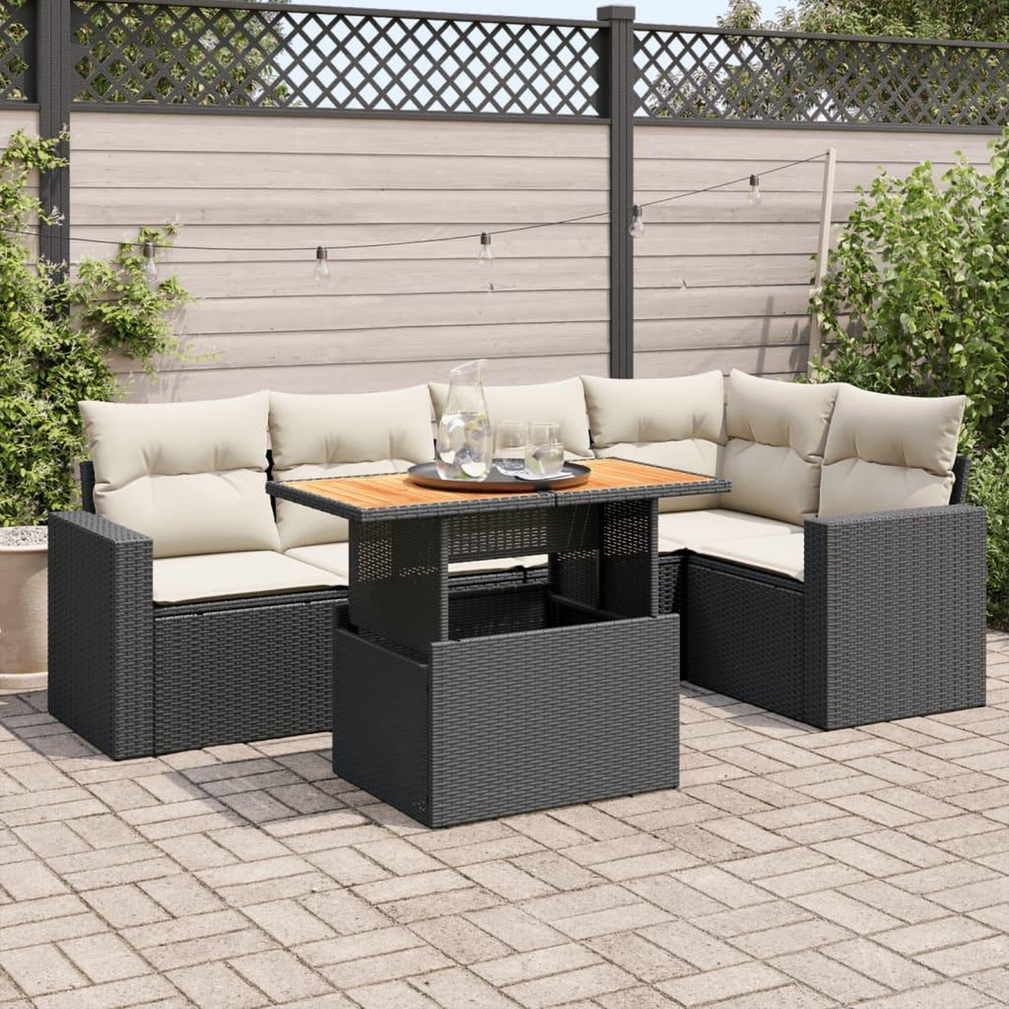 VIDAXL Salon de jardin 6 pcs avec coussins noir resine tressee