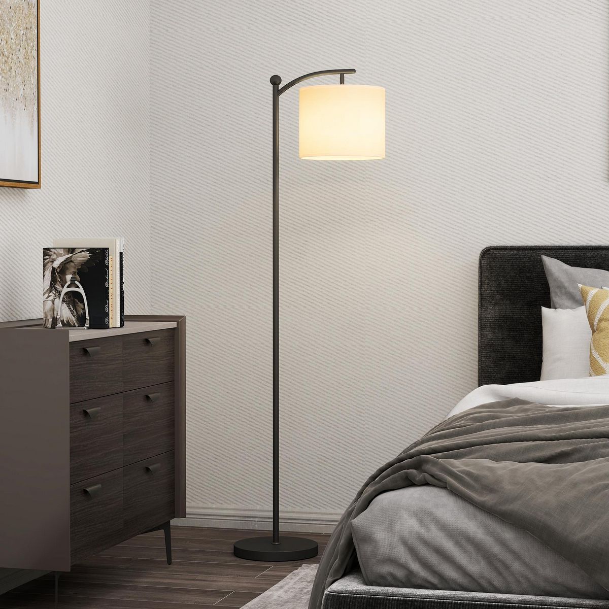 HOMCOM Lampadaire dimmable H.60 cm 2 températures de couleur timer 60 min télécommande noir blanc