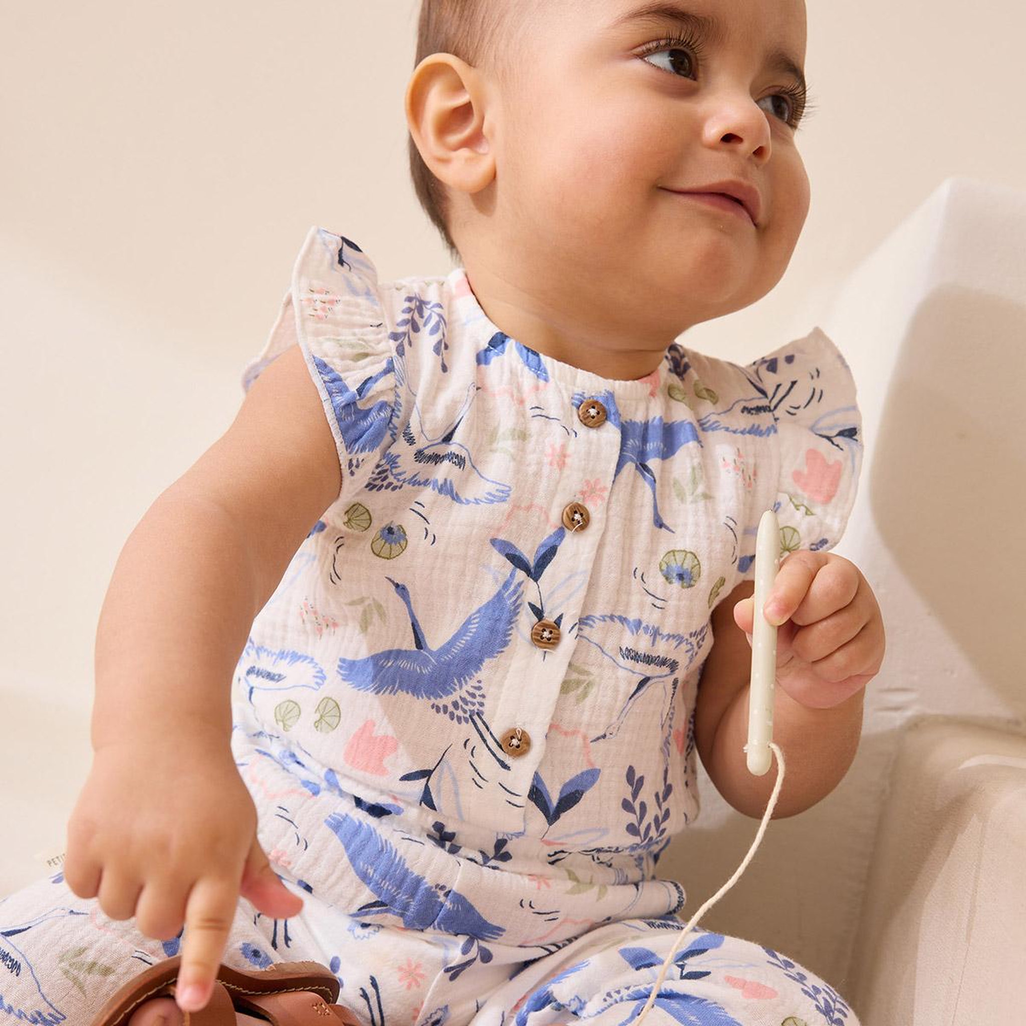 Voir la diapositive 6 : Petit Béguin Combinaison bébé en gaze de coton tiana