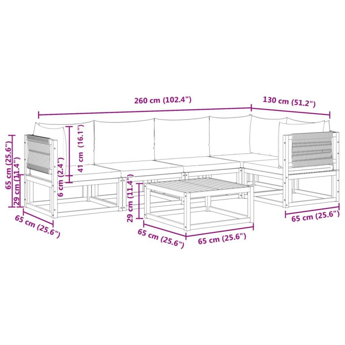 VIDAXL Salon de jardin avec coussins 6 pcs bois d'acacia solide