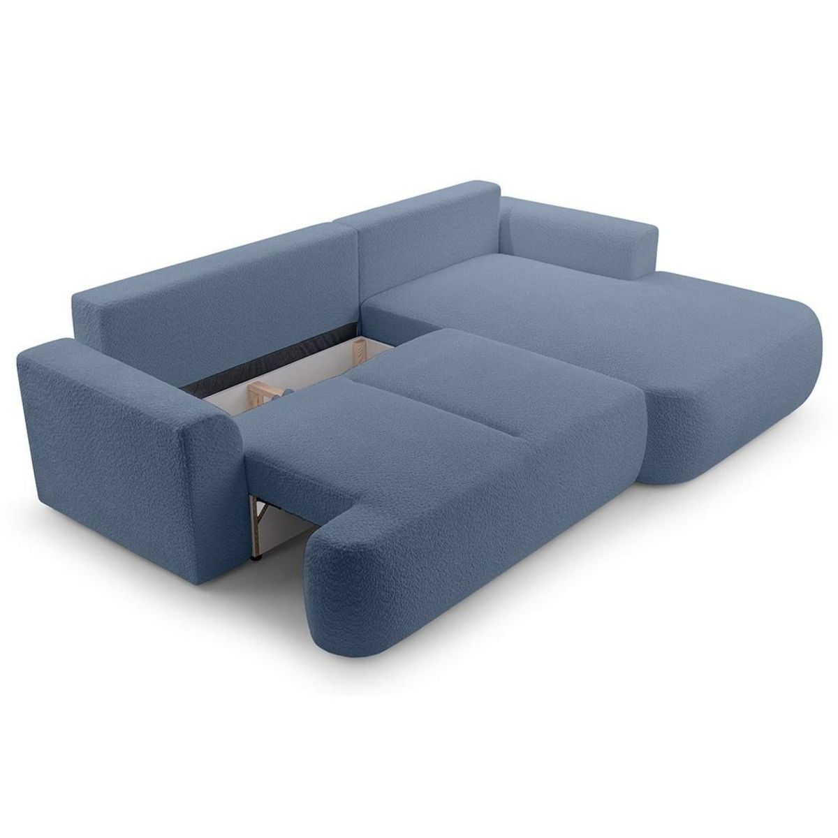 BEST MOBILIER Candela - canapé d'angle droit 4 places - convertible avec coffre - en tissu bouclette