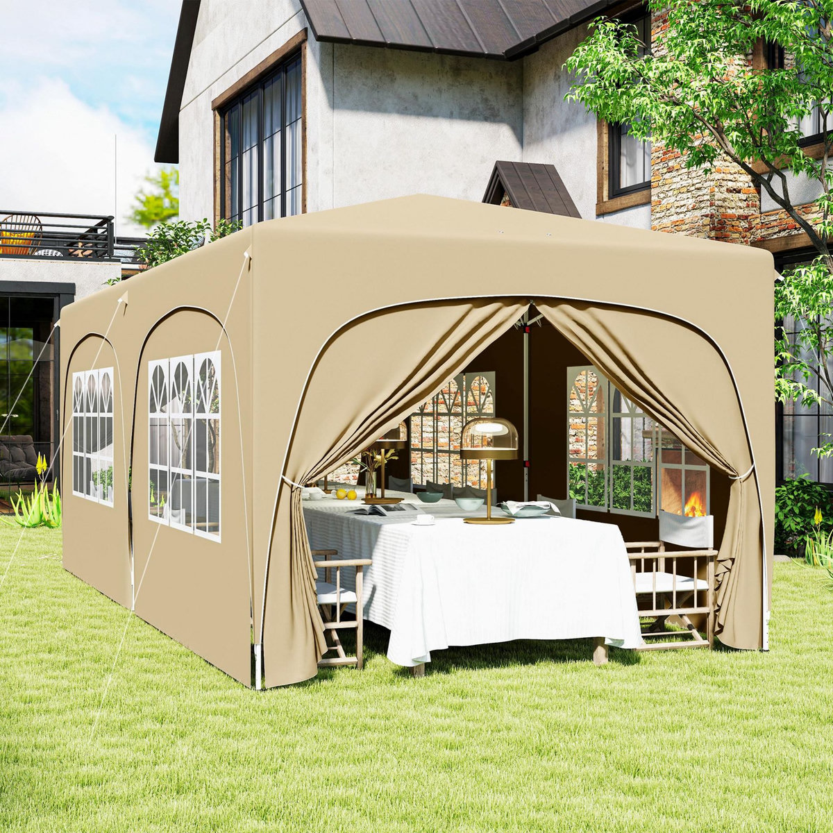 OUTSUNNY Tonnelle barnum pop up automatique 3x6 m - hauteur réglable - sac de transport, 6 sacs à lester inclus - sable