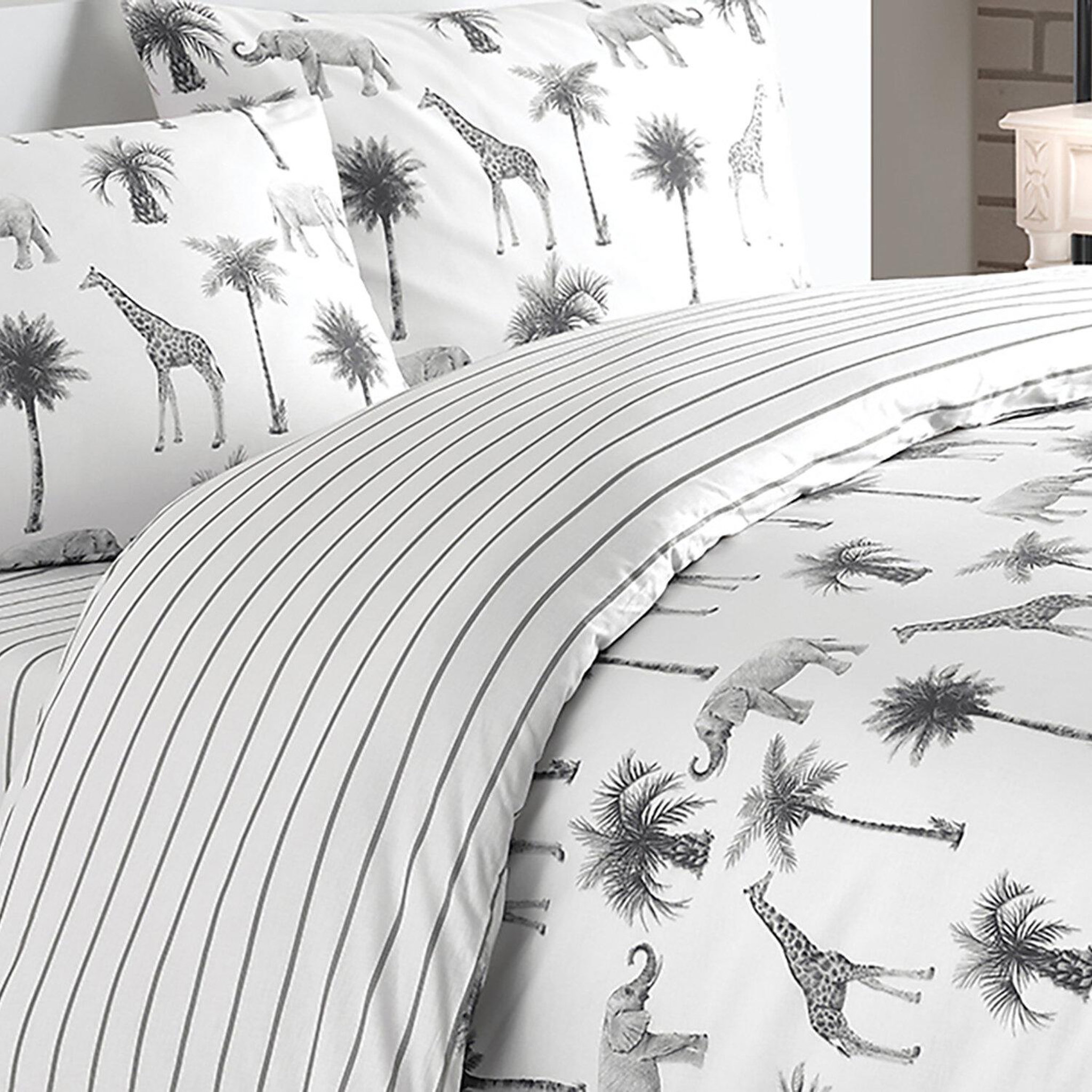 Voir la diapositive 3 : Home collection Parure housse de couette 3 pcs 240x220 cm 100% coton 57 fils imprimé. Jungle