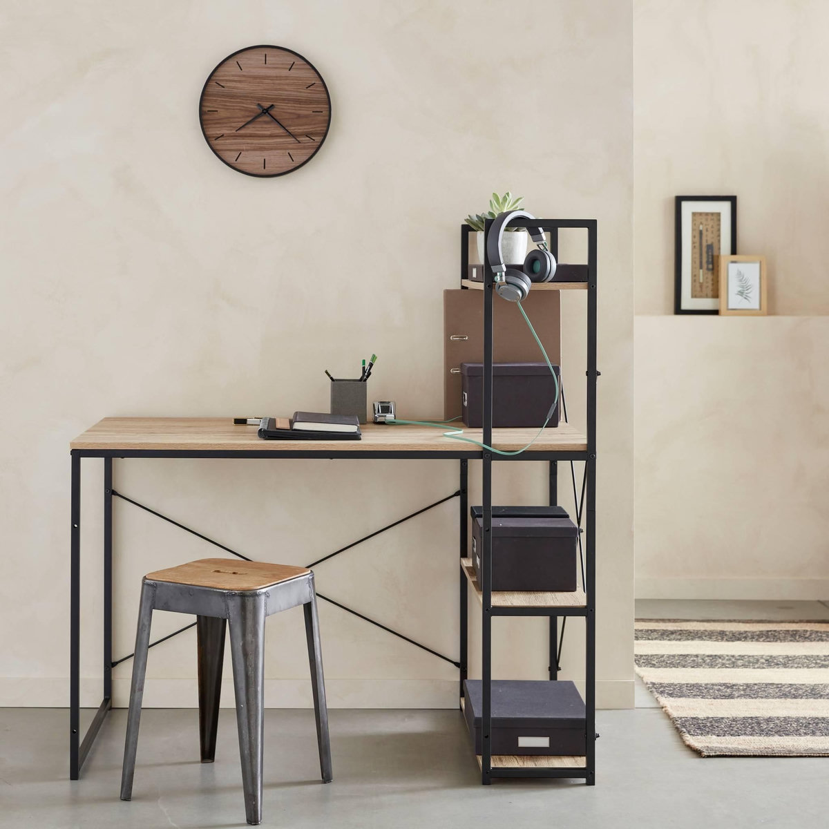 SWEEEK Bureau bibliothèque. Loft. 1 bureau. 3 étagères L 113 cm x l 60 cm x H 120 cm
